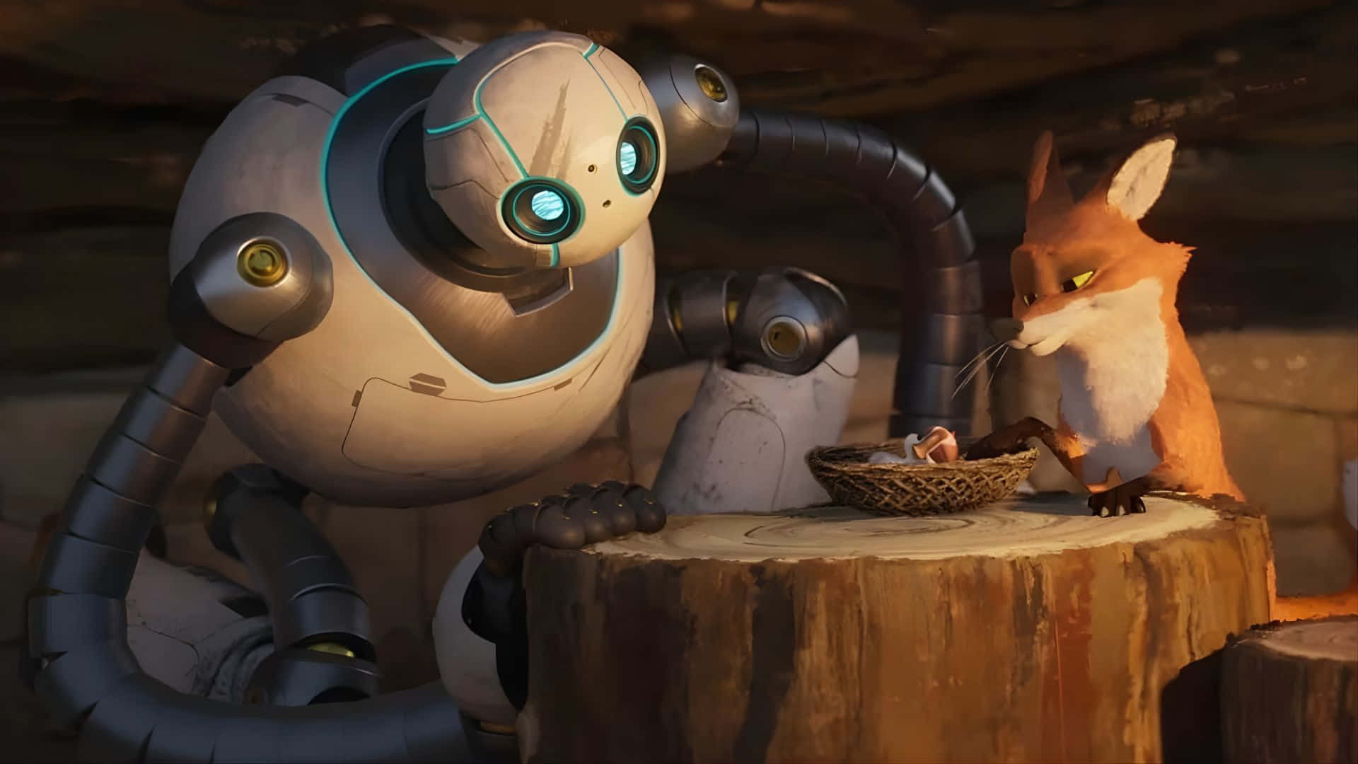 The Wild Robot, white robot, glowing blue eyes, Full HD Desktop Wallpaper