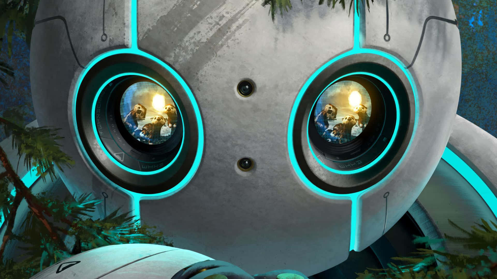 The Wild Robot, glowing cyan eyes, robotic head, Full HD Desktop Wallpaper