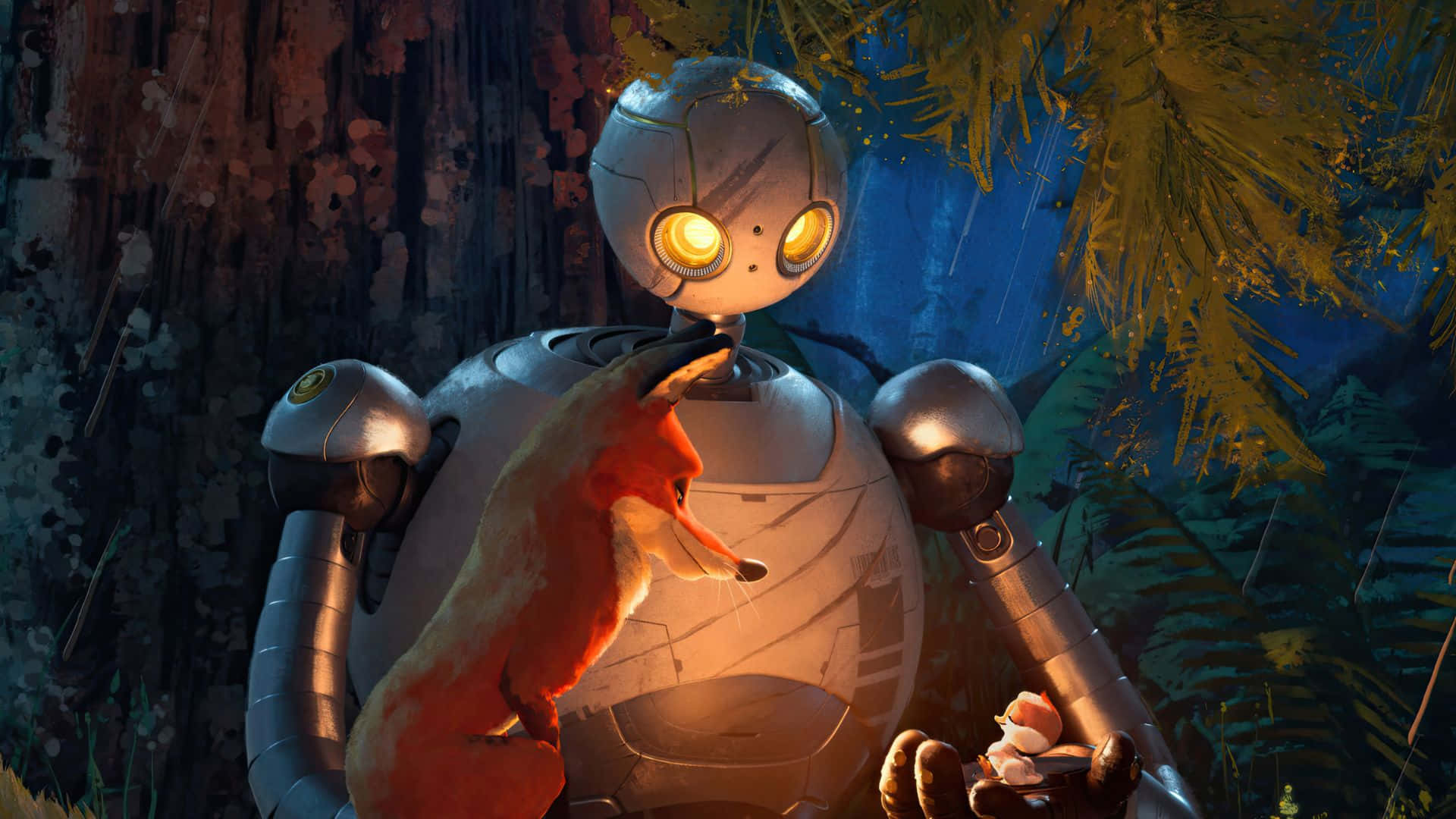 The Wild Robot, silver robot, glowing yellow eyes, Full HD Desktop Wallpaper