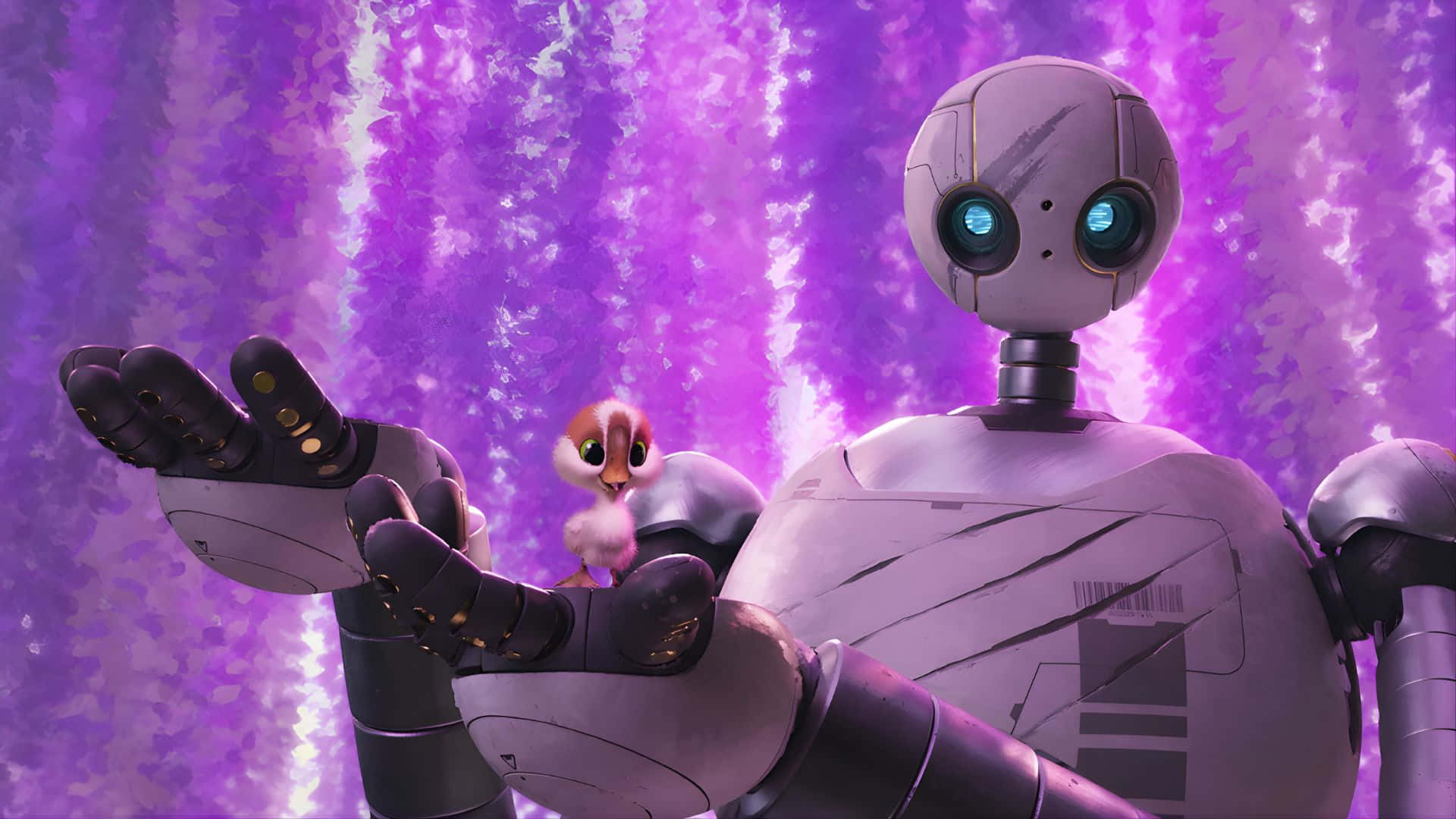 The Wild Robot, silver robot, pink chick, Full HD Desktop Wallpaper