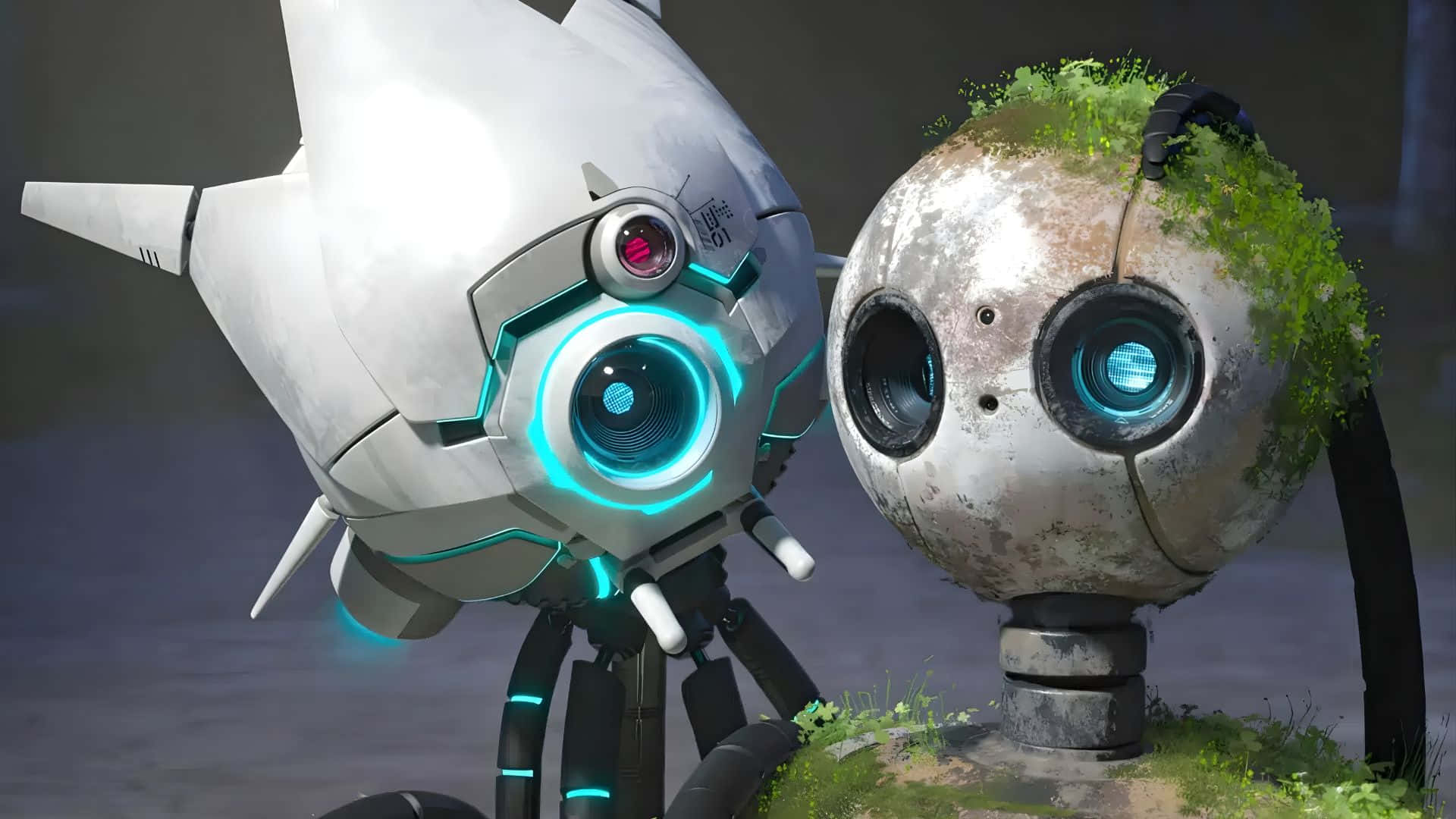 The Wild Robot, sleek white, glowing blue eyes, Full HD Desktop Wallpaper