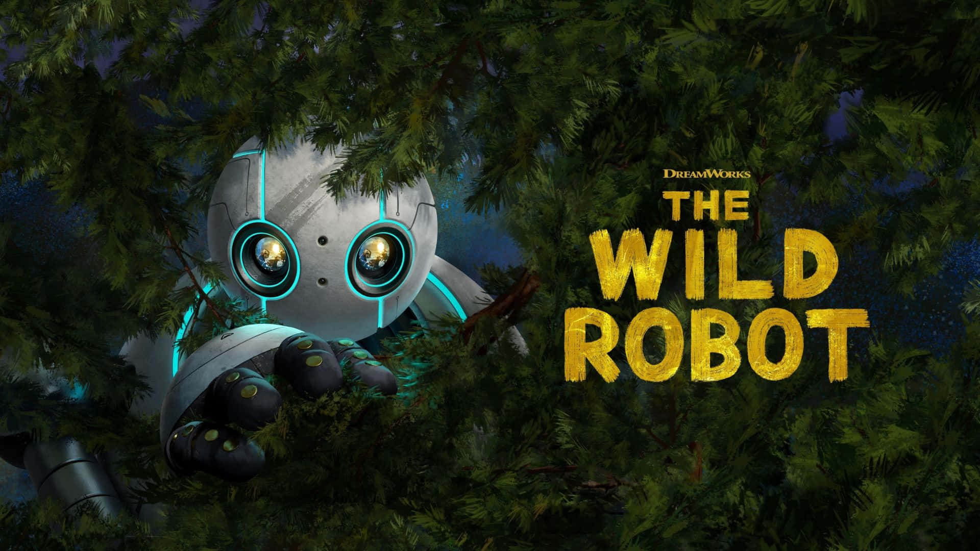 The Wild Robot, silver robot, glowing blue eyes, Full HD Desktop Wallpaper