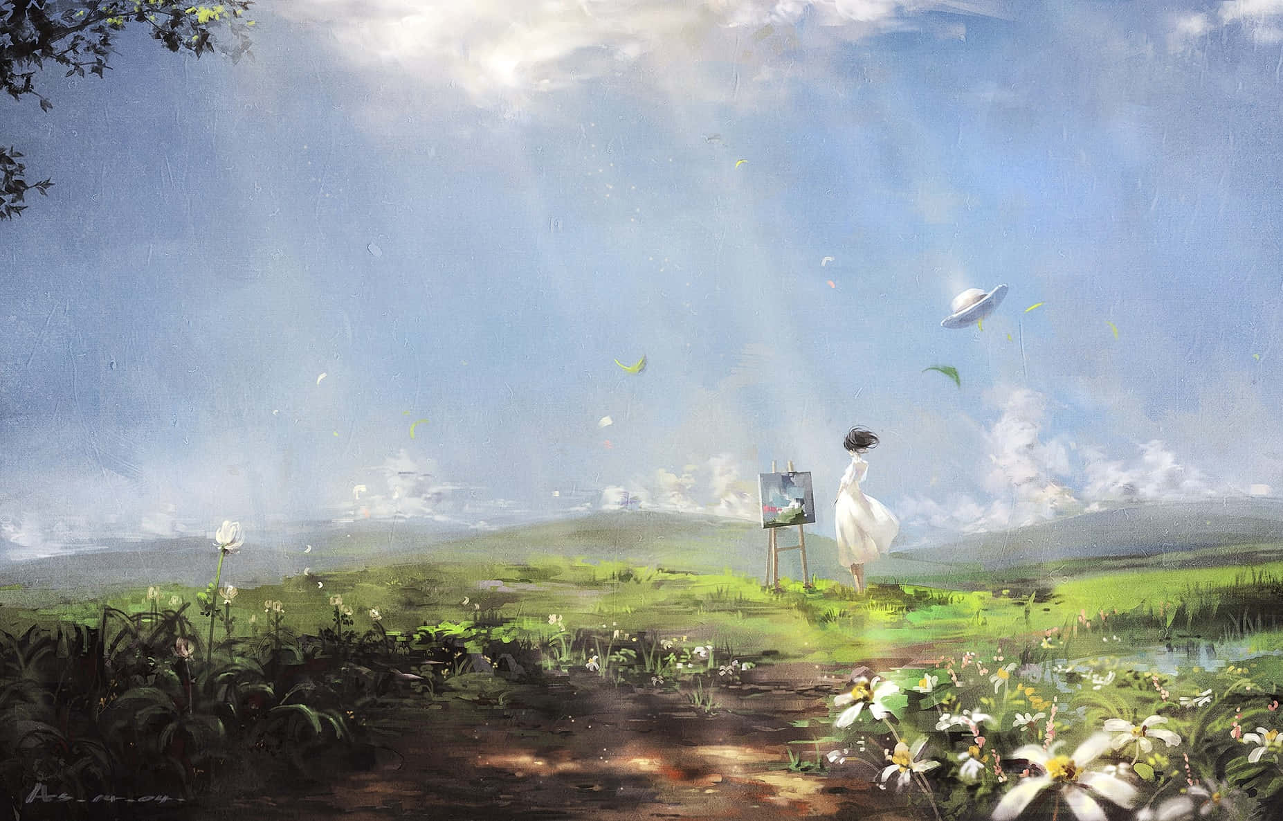 The Wind Rises, white dress, sunlit meadow, HD Desktop Wallpaper