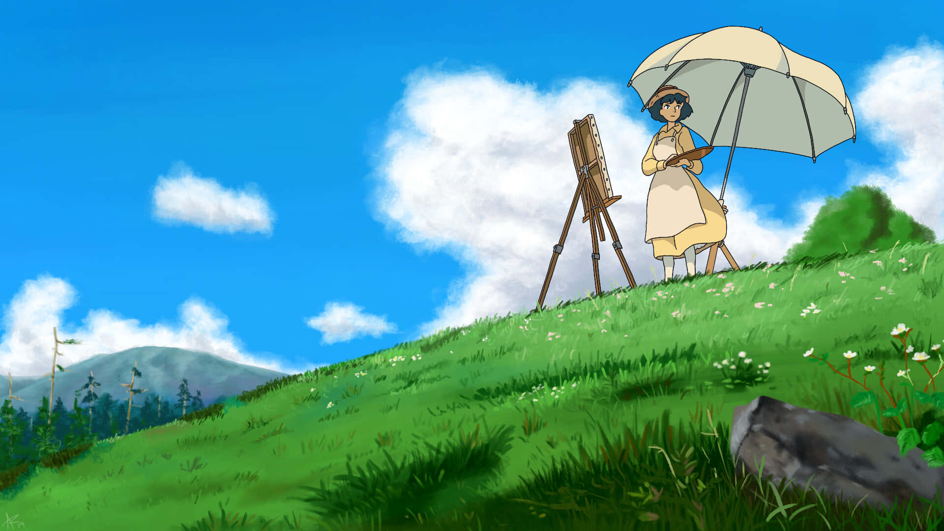 The Wind Rises, yellow dress, large umbrella, Full HD Desktop Wallpaper
