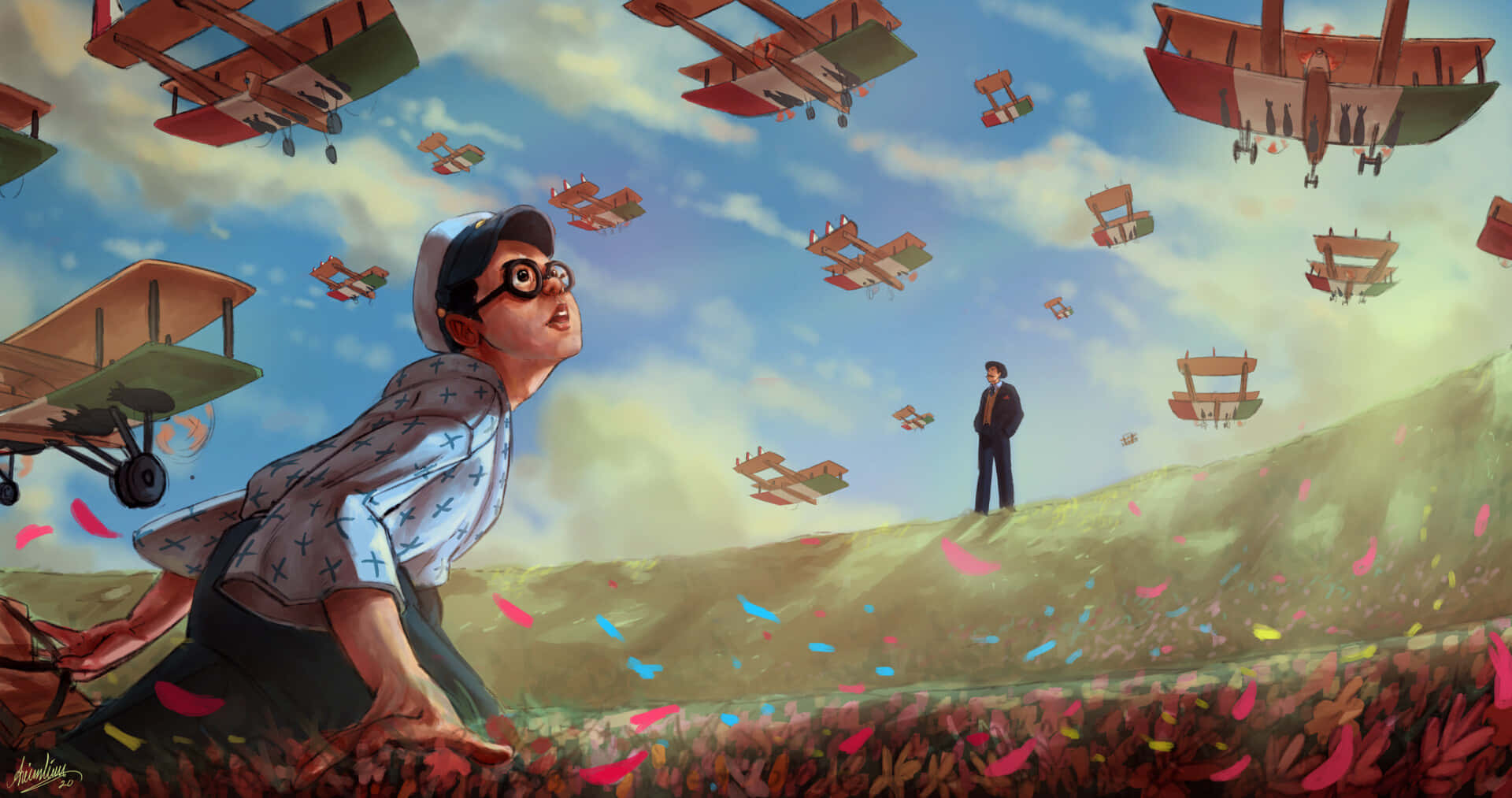 The Wind Rises, vintage biplanes, goggles, Full HD Desktop Wallpaper