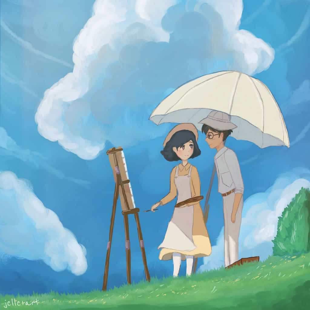 The Wind Rises, young artist, large umbrella, SD Desktop Wallpaper