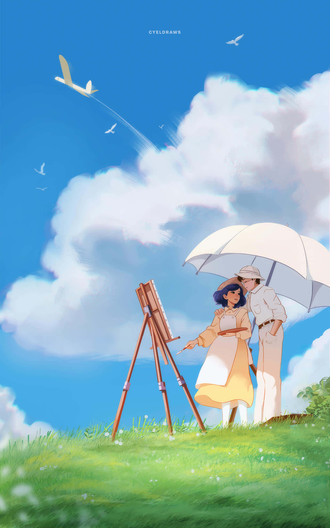 The Wind Rises, vintage airplane, white umbrella, Full HD Phone Wallpaper