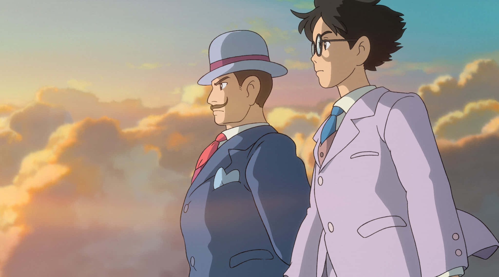 The Wind Rises, warm sunset sky, fluffy clouds, Full HD Desktop Wallpaper