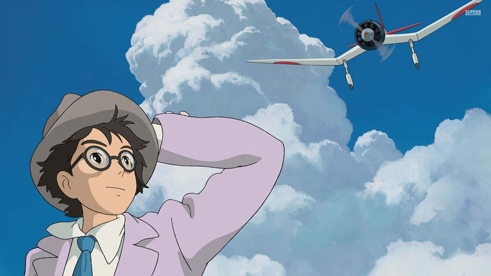 The Wind Rises, white glider, bright blue sky, Full HD Desktop Wallpaper
