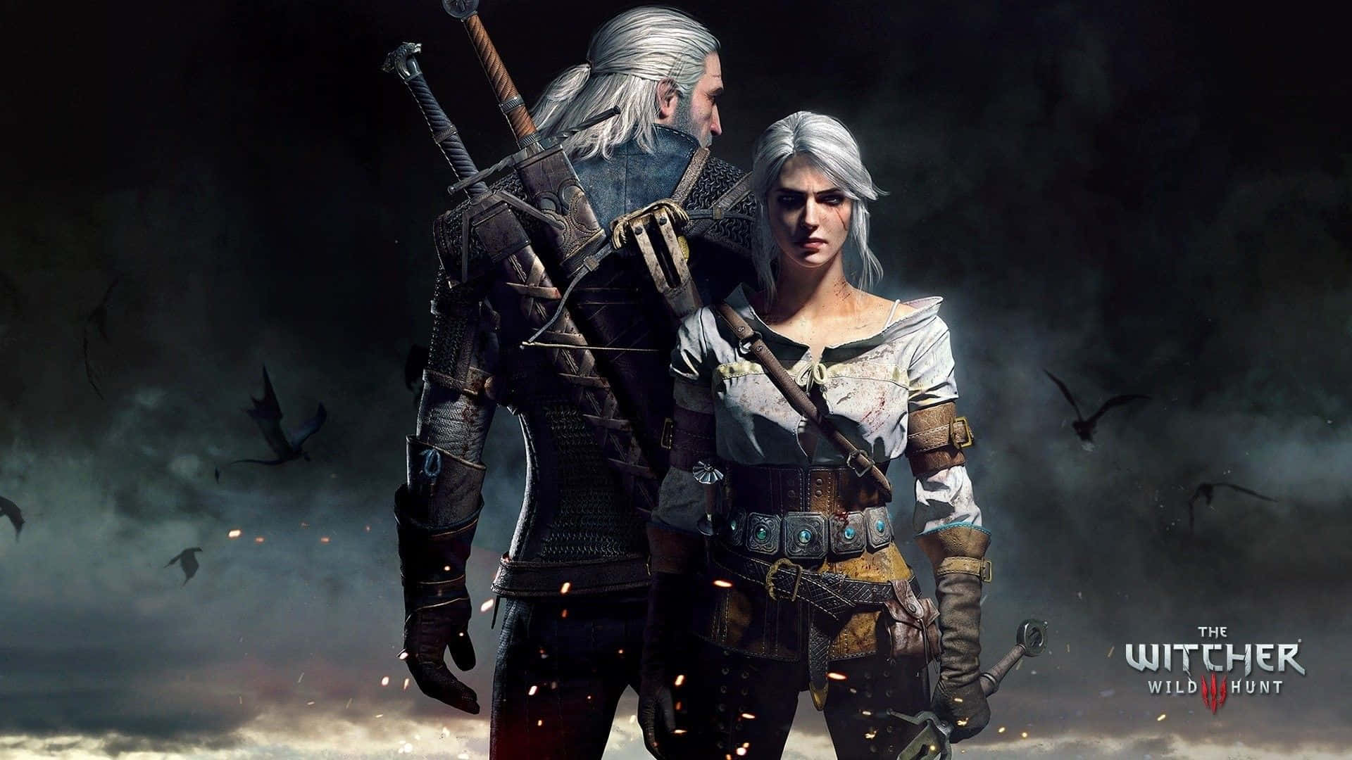 The Witcher, white hair, stormy clouds, Full HD Desktop Wallpaper
