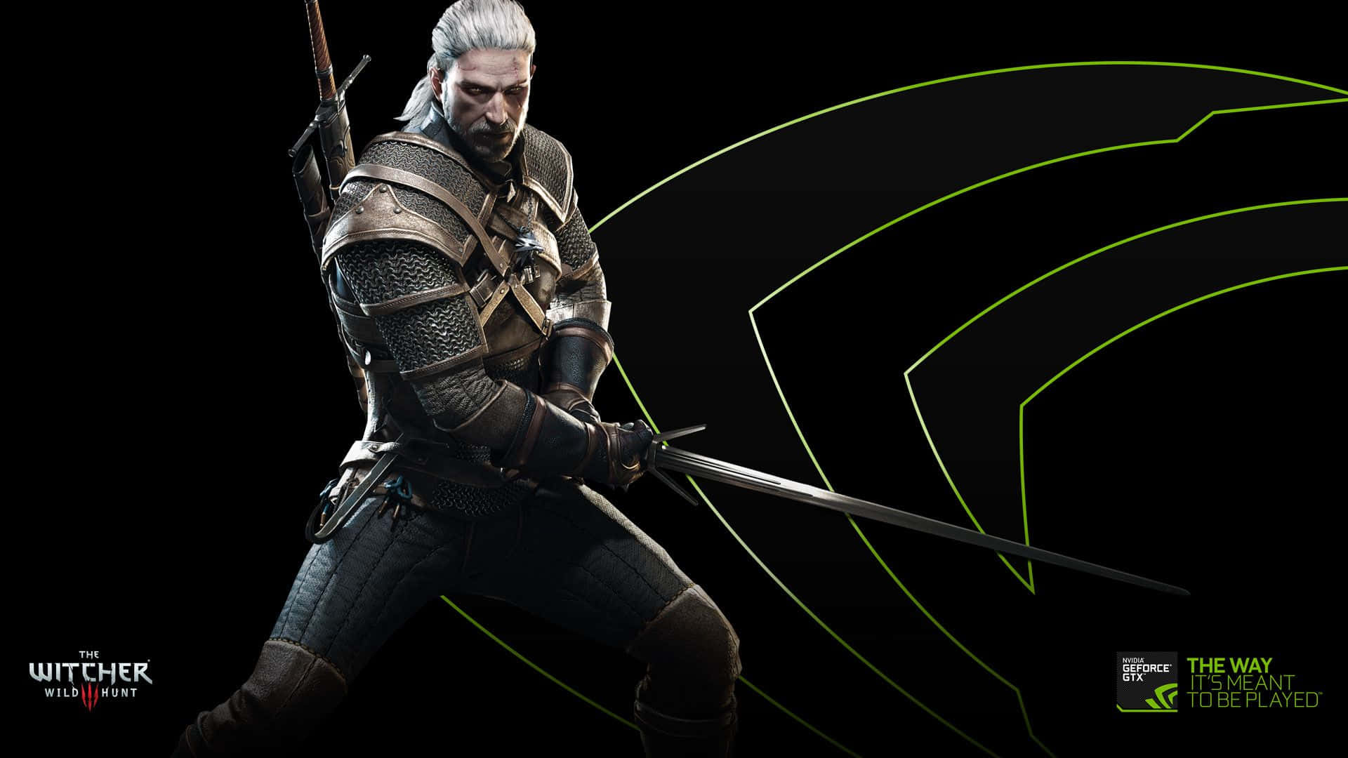 The Witcher, silver-haired warrior, detailed armor, Full HD Desktop Wallpaper