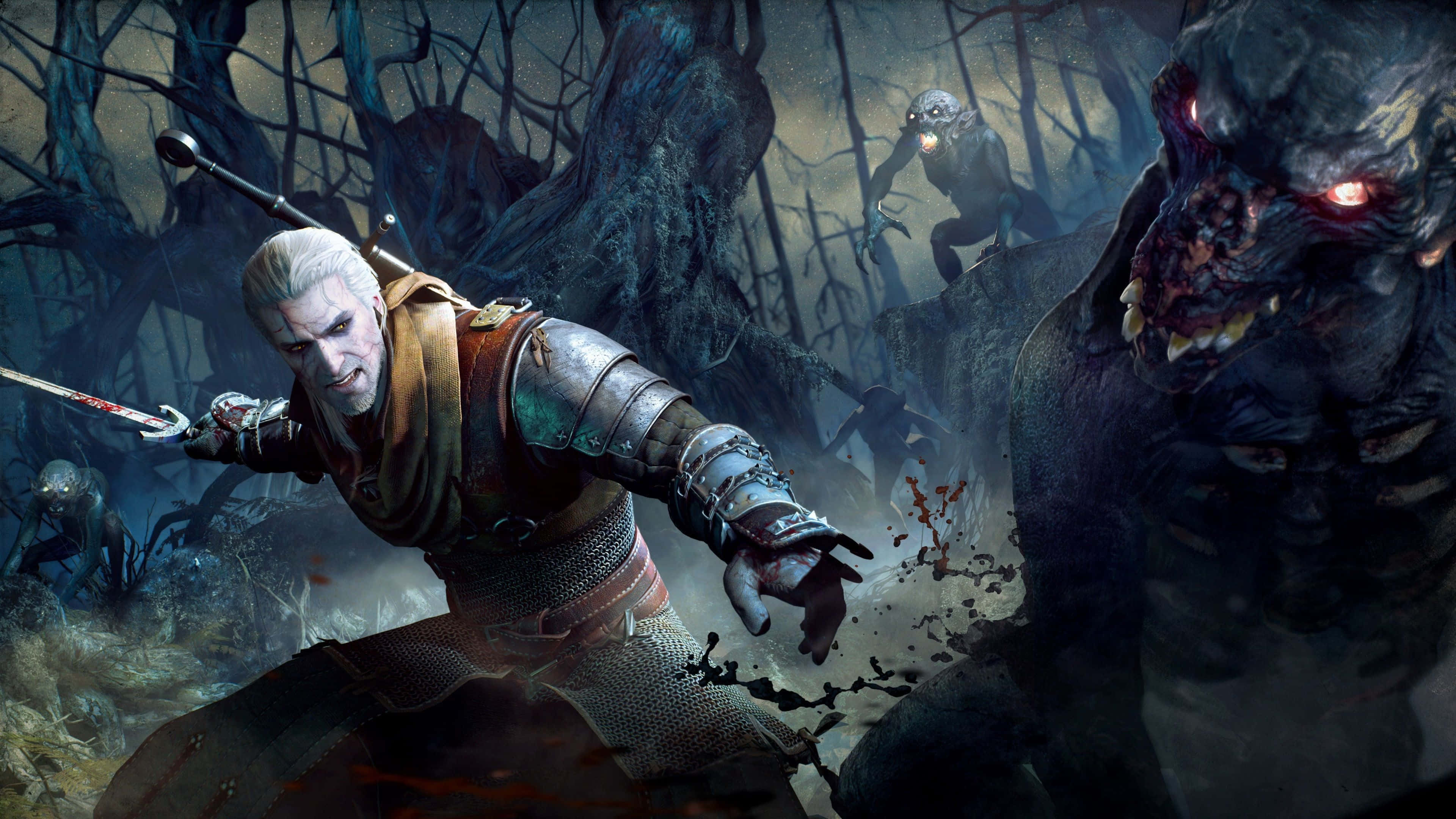 The Witcher 3 Wild Hunt, white-haired warrior, armor, 4K Desktop Wallpaper