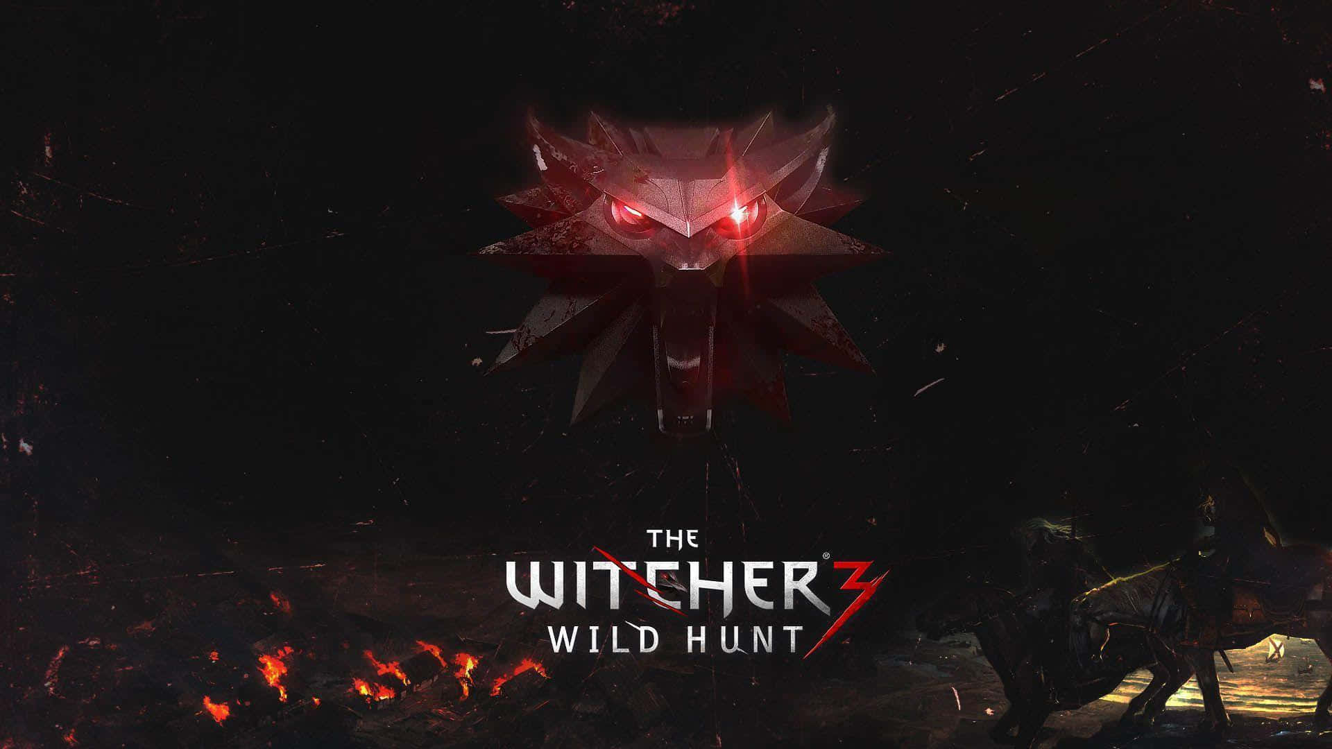 The Witcher 3 Wild Hunt, red-eyed wolf head, fiery battlefield, Full HD Desktop Wallpaper