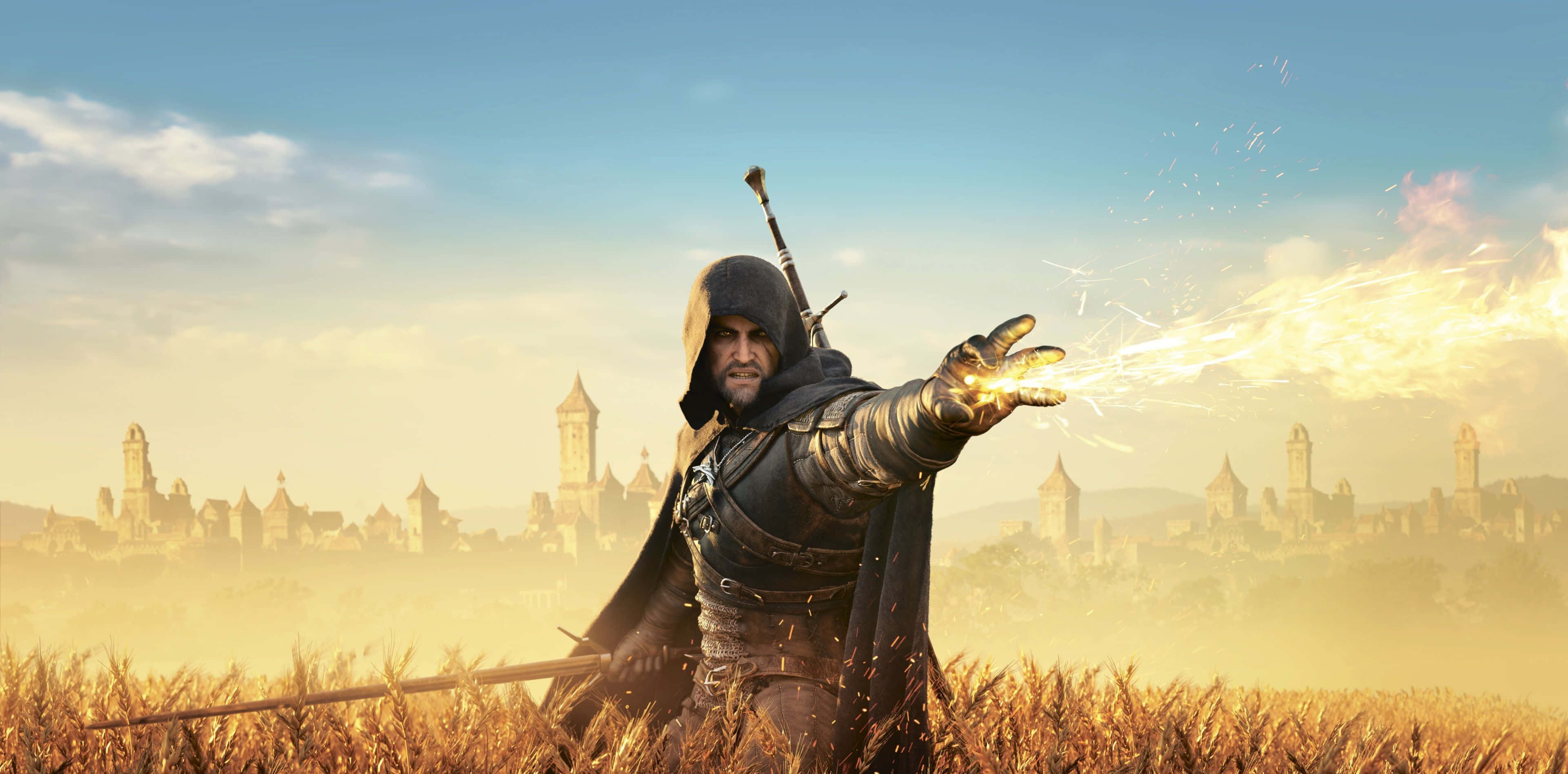 The Witcher 3 Wild Hunt, hooded wizard, golden wheat field, 4K Desktop Wallpaper