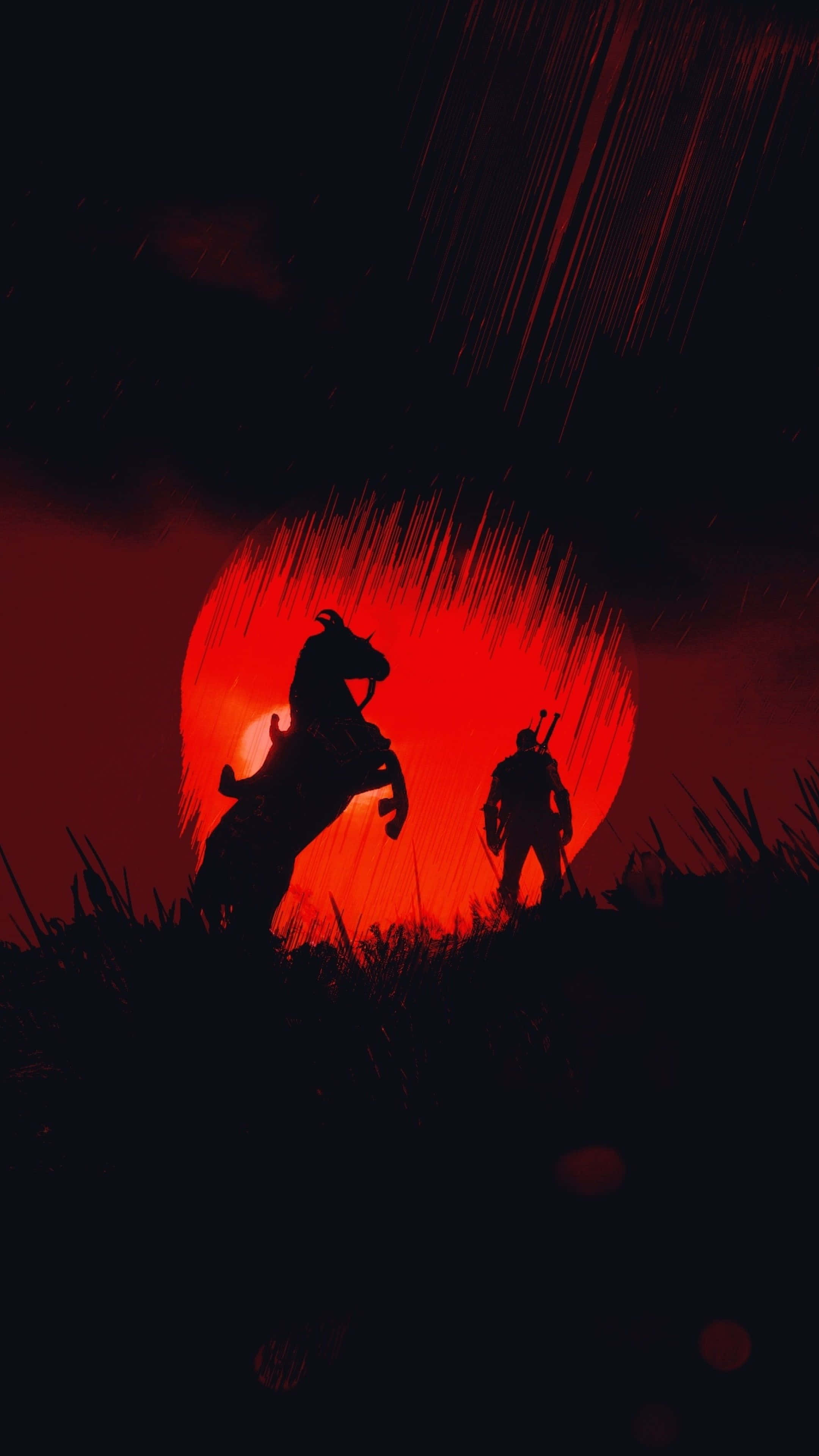 The Witcher 3 Wild Hunt, Red Moon, silhouette, 4K Phone Wallpaper