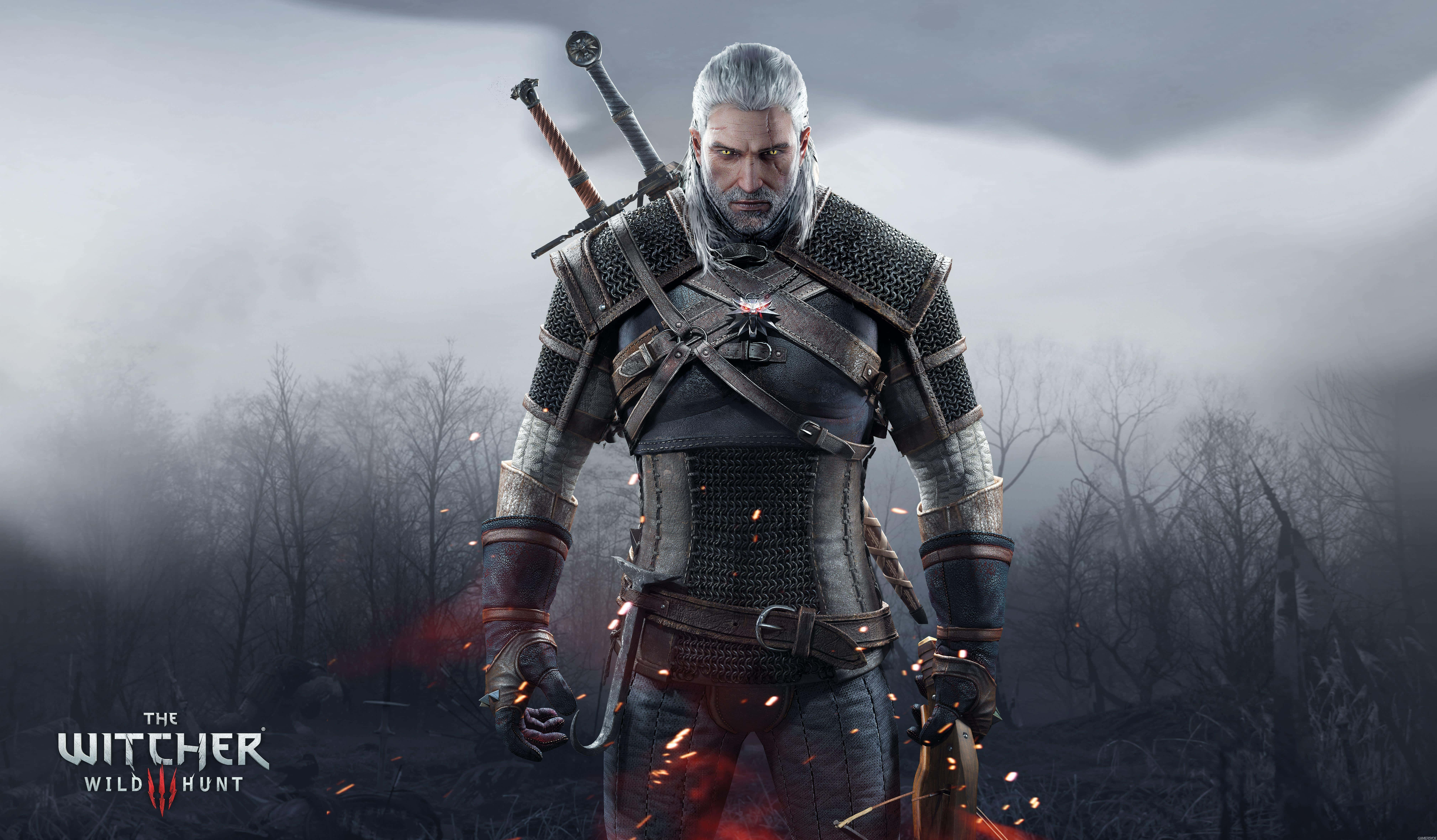 The Witcher 3 Wild Hunt, grim warrior, silver hair, 8K Desktop Wallpaper