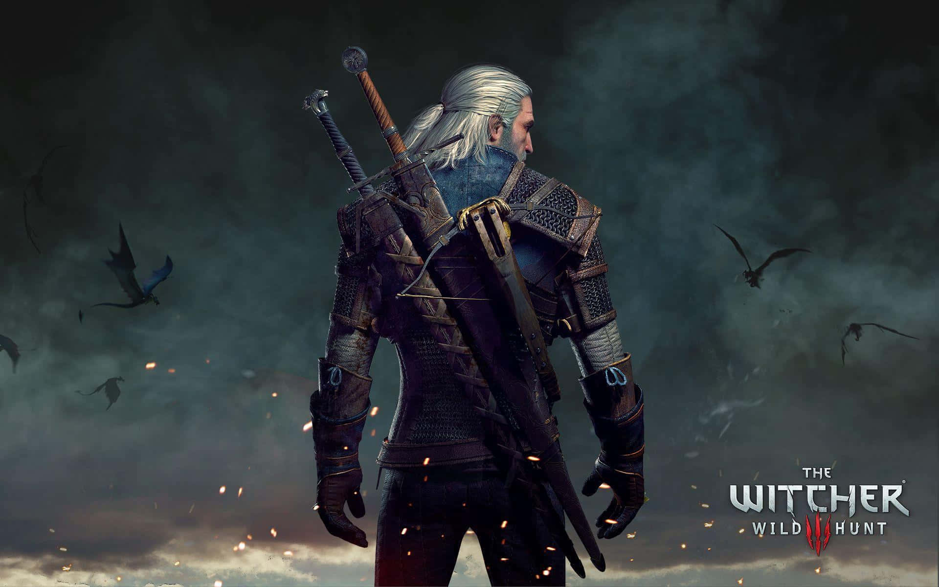 The Witcher 3: Wild Hunt, white-haired warrior, dark armor, Full HD Desktop Wallpaper