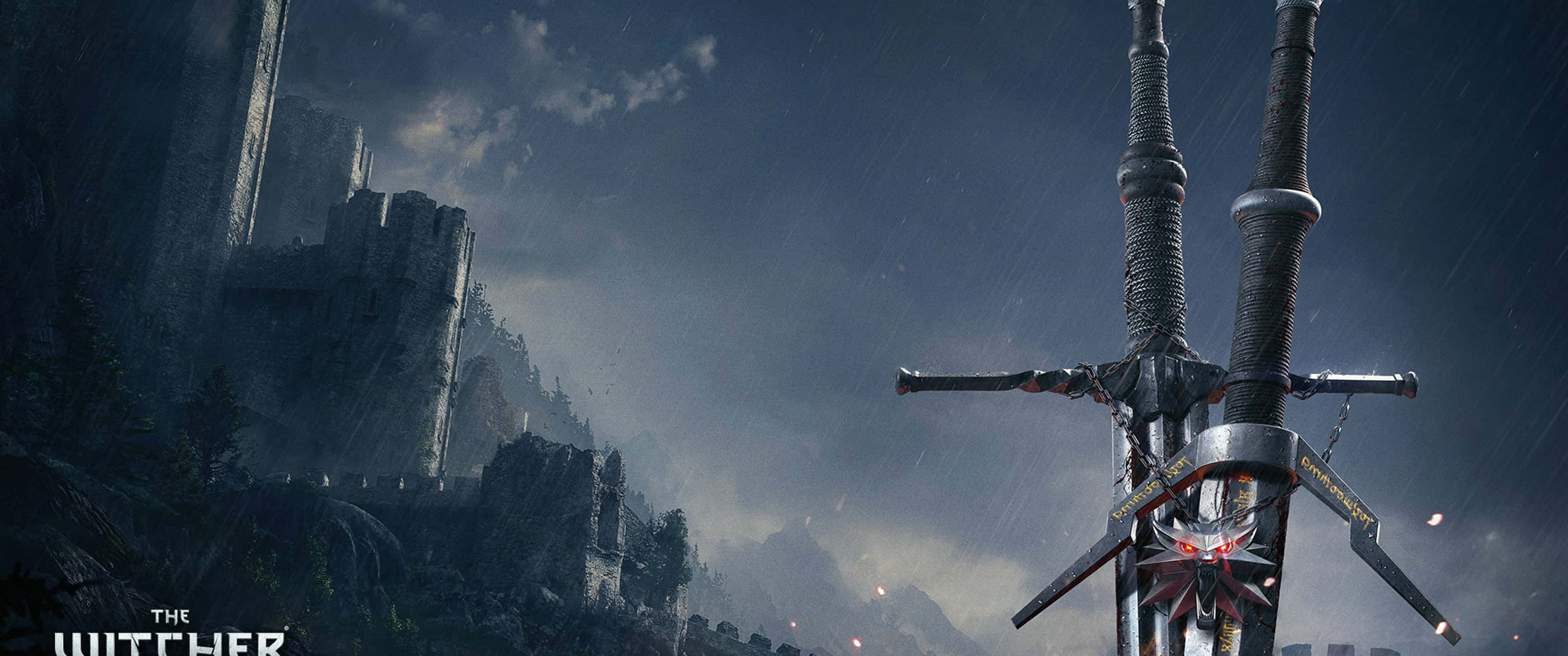 The Witcher 3 Wild Hunt, crumbling castle, stormy night sky, 2K Desktop Wallpaper