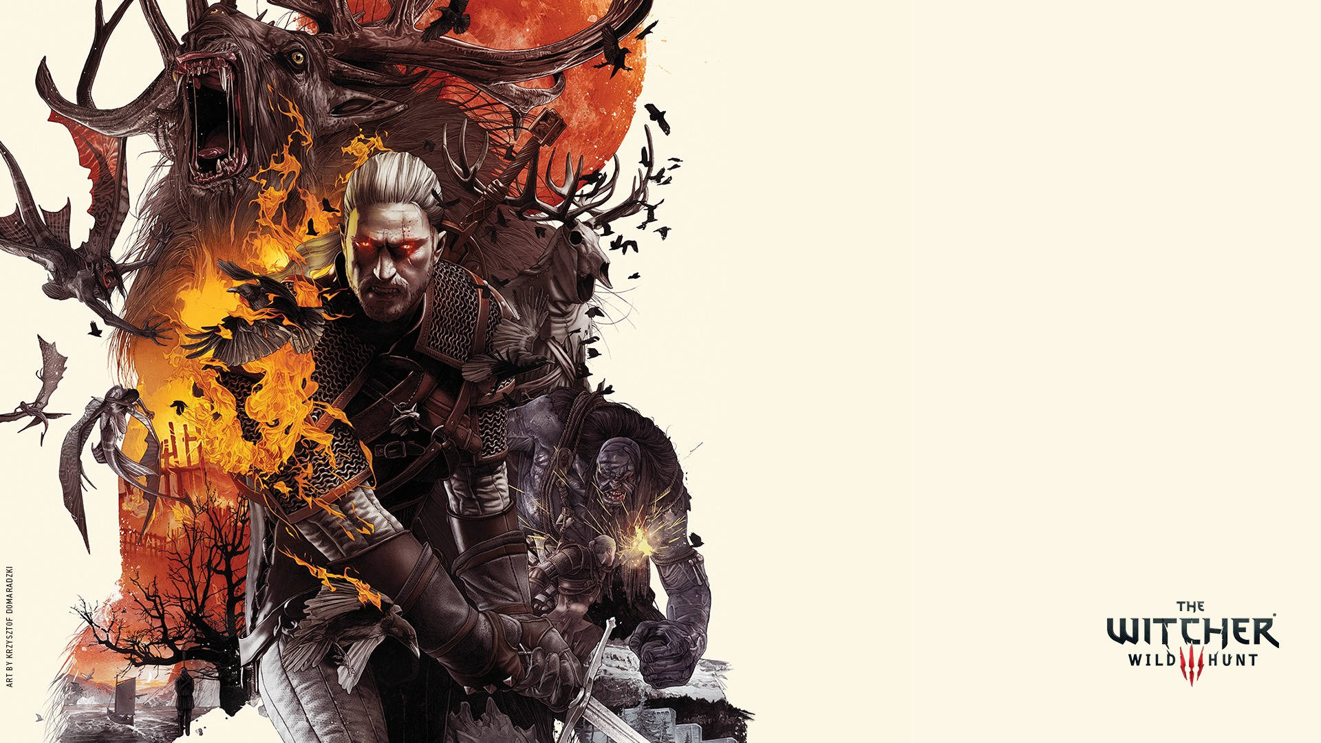 The Witcher 3: The Wild Hunt, witcher, glowing red eyes, Full HD Desktop Wallpaper