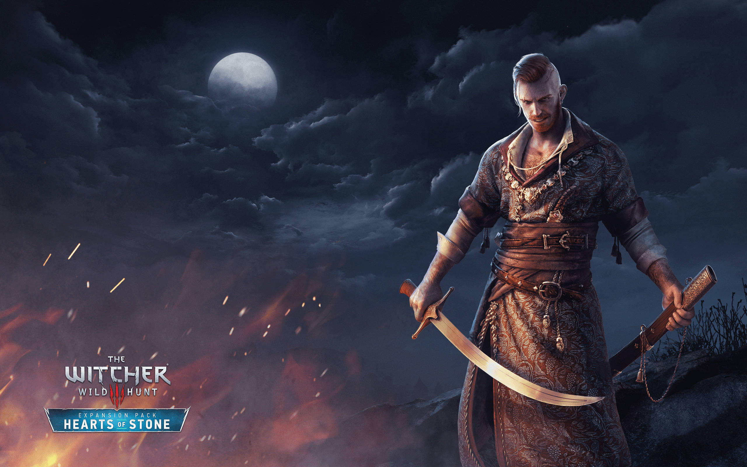 The Witcher 3: Wild Hunt, stormy night sky, full moon, 2K Desktop Wallpaper