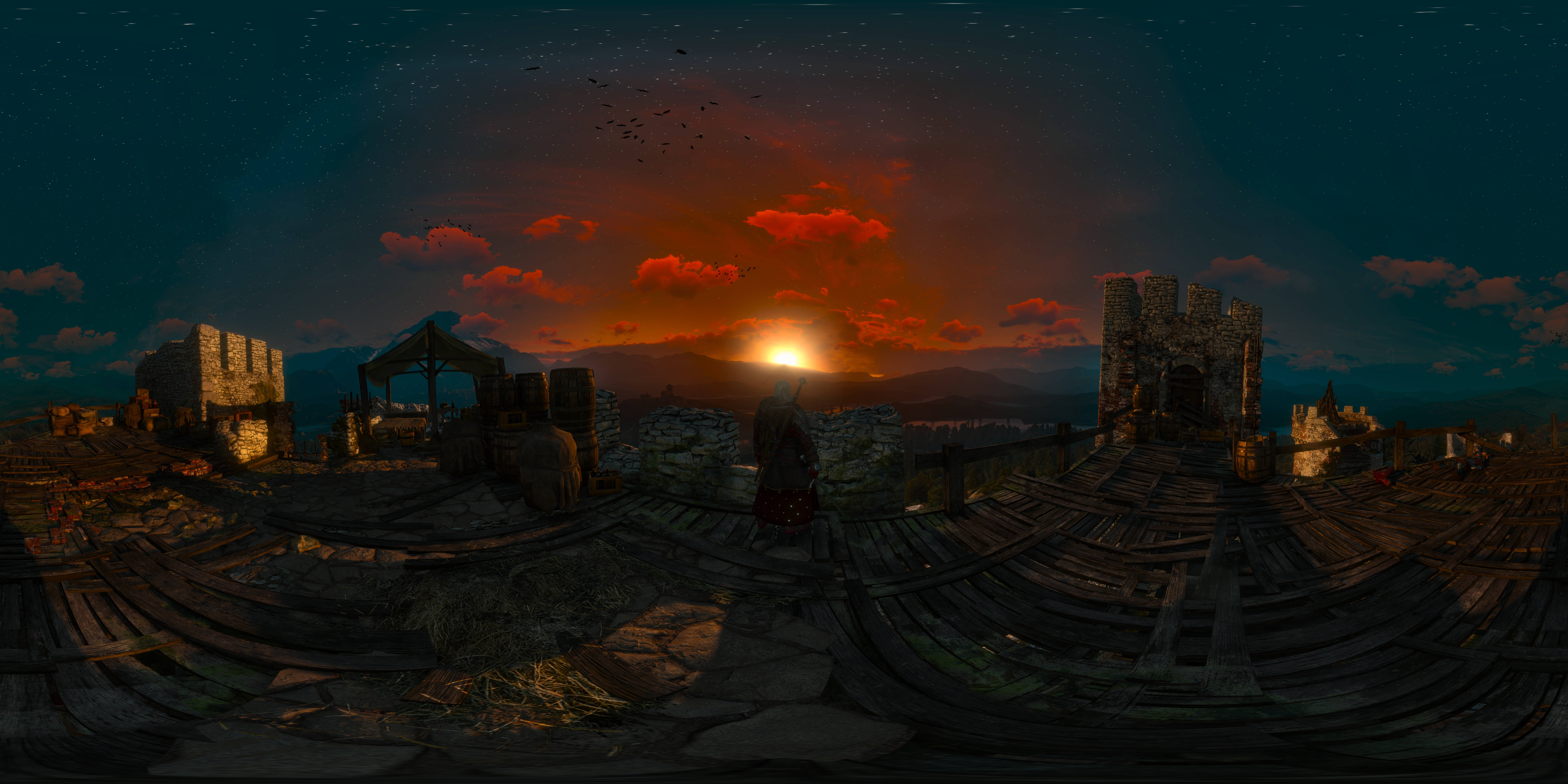 The Witcher 3, ancient stone ruins, sunset, 8K Desktop Wallpaper
