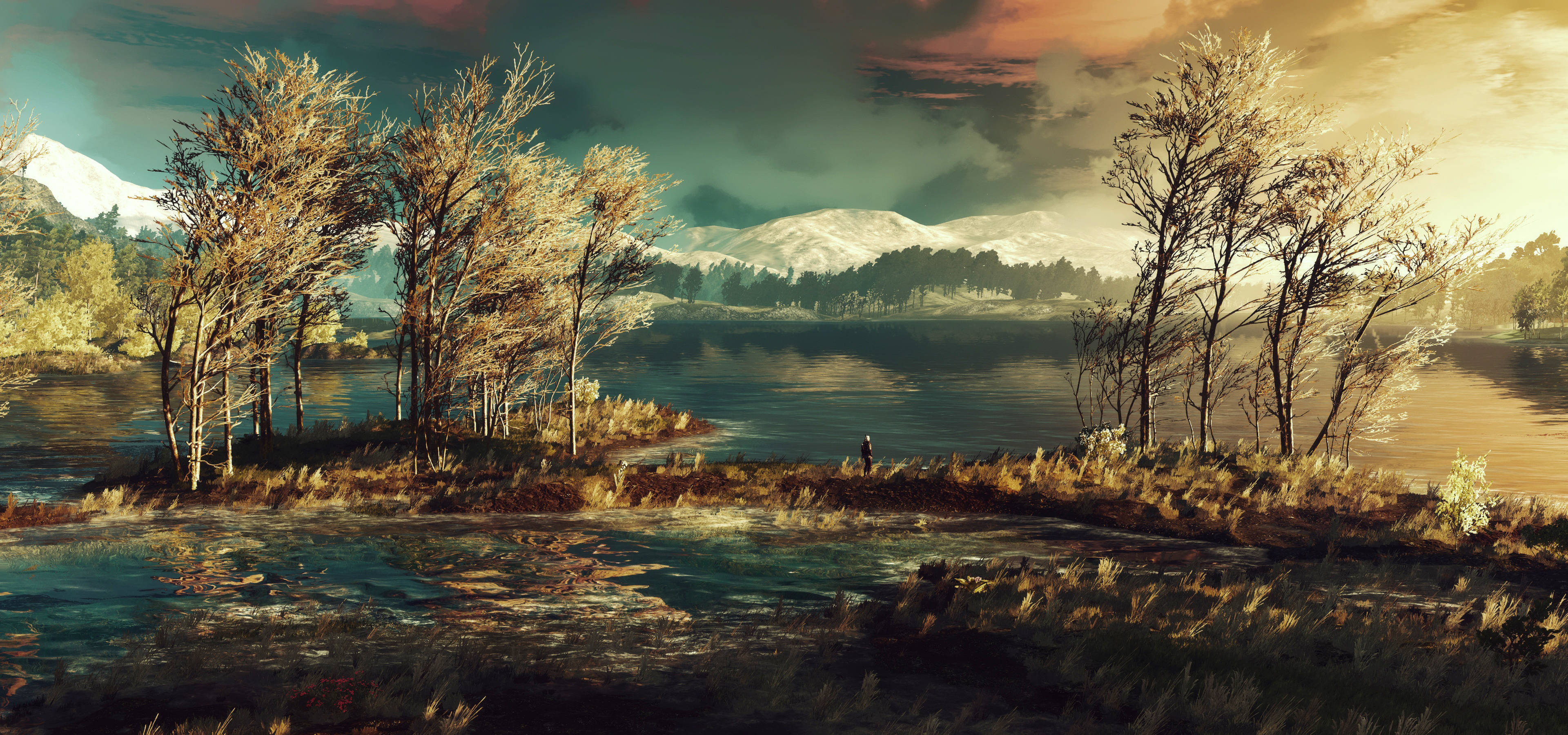 The Witcher 3, sunset, lake, 4K Desktop Wallpaper