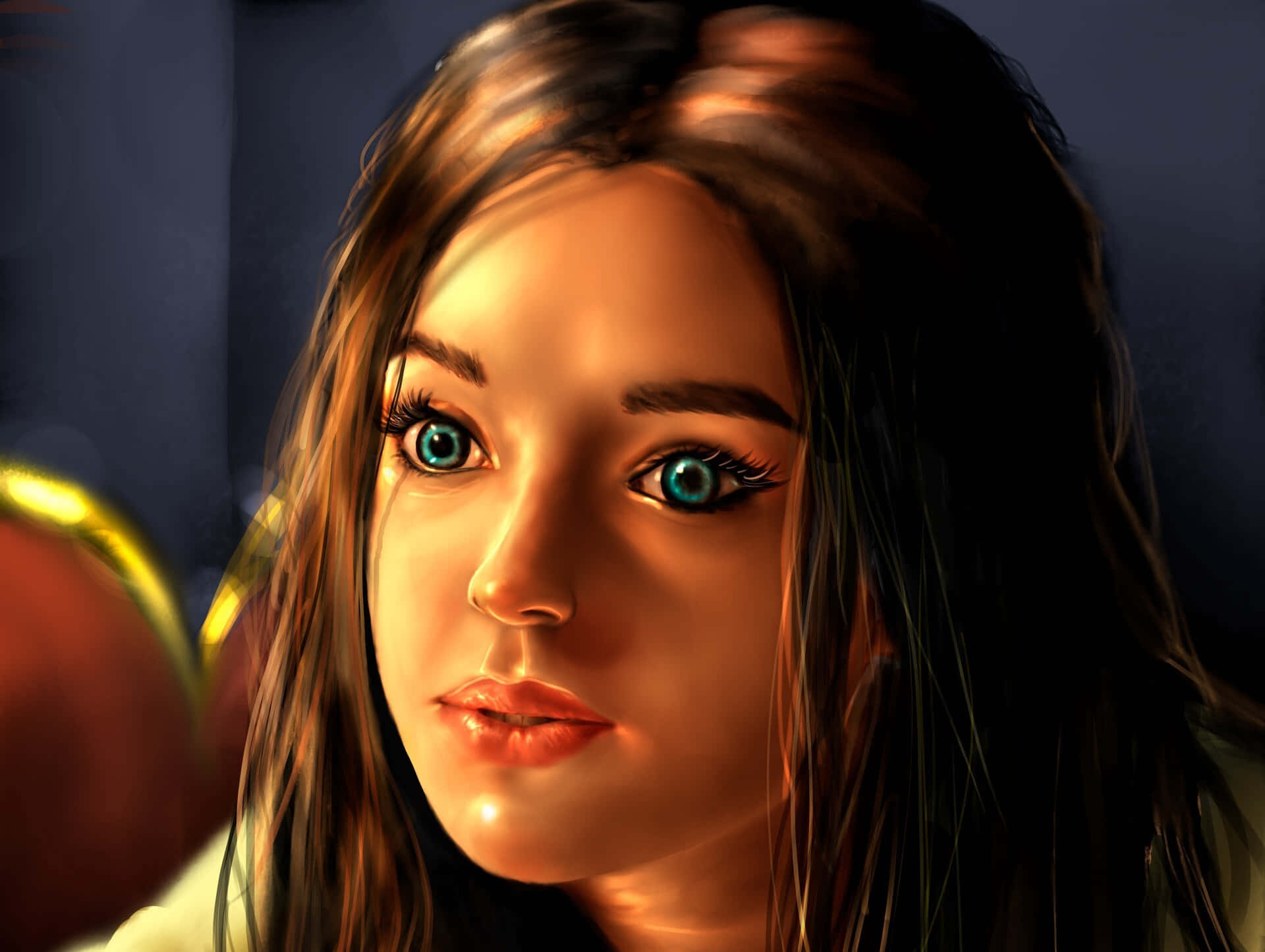 Bruxa, blue eyes, brown hair, Full HD Desktop Wallpaper