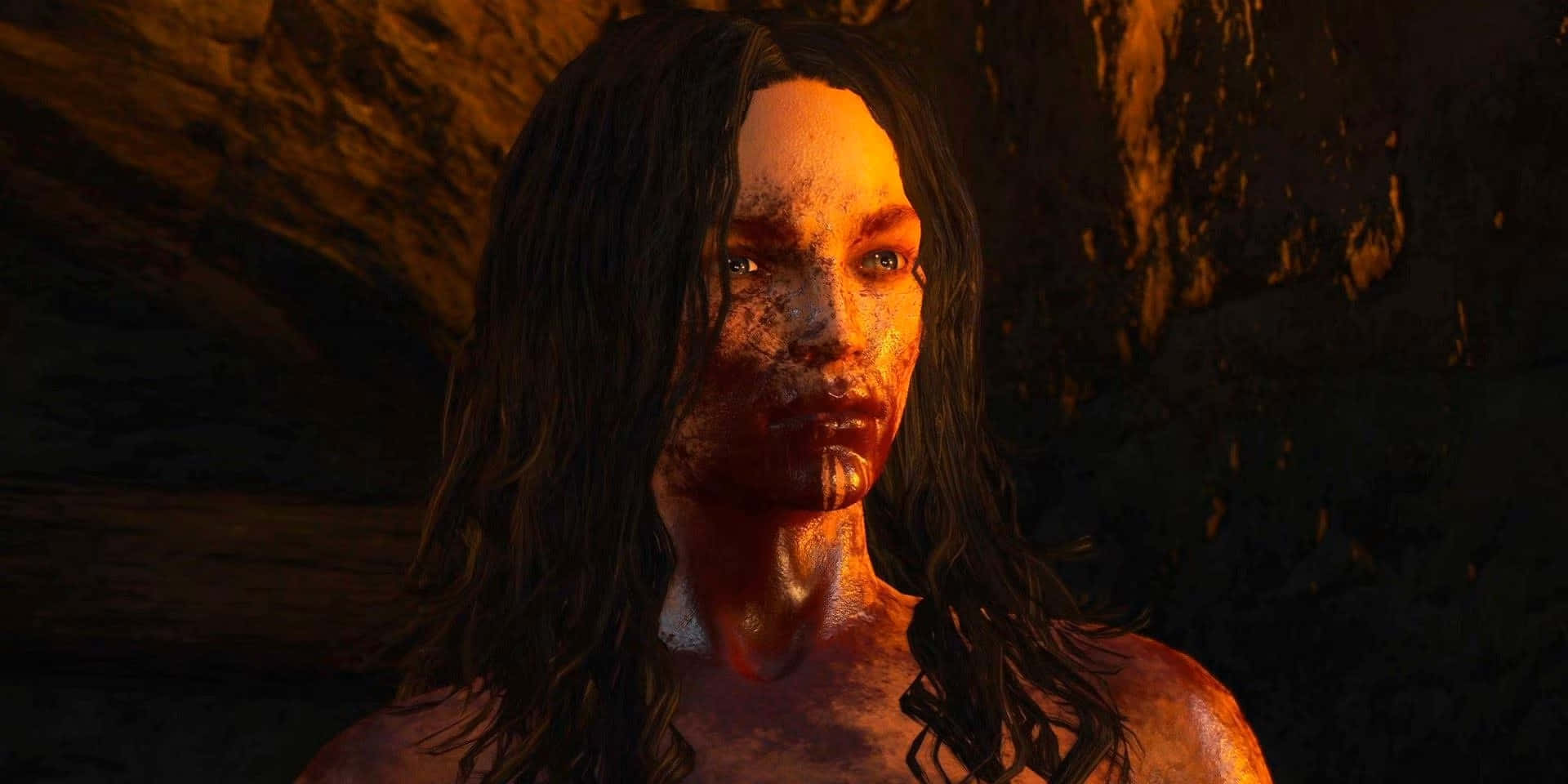 Witcher Bruxa, cave, warm orange light, Full HD Desktop Wallpaper