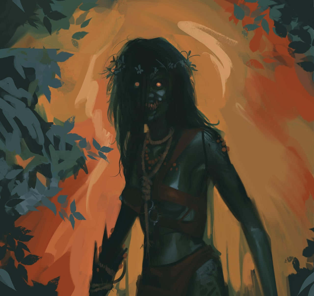 Witcher Bruxa, forest, fiery orange, HD Desktop Wallpaper