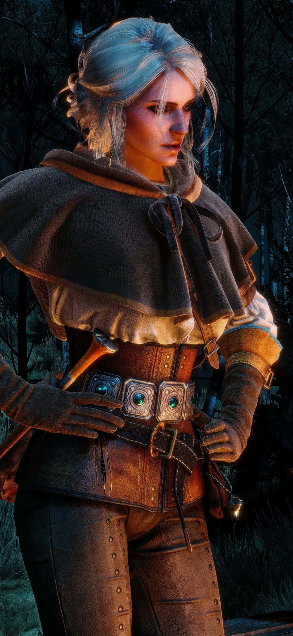 iOS 3, silver-haired witcher, dark forest, 2K Phone Wallpaper