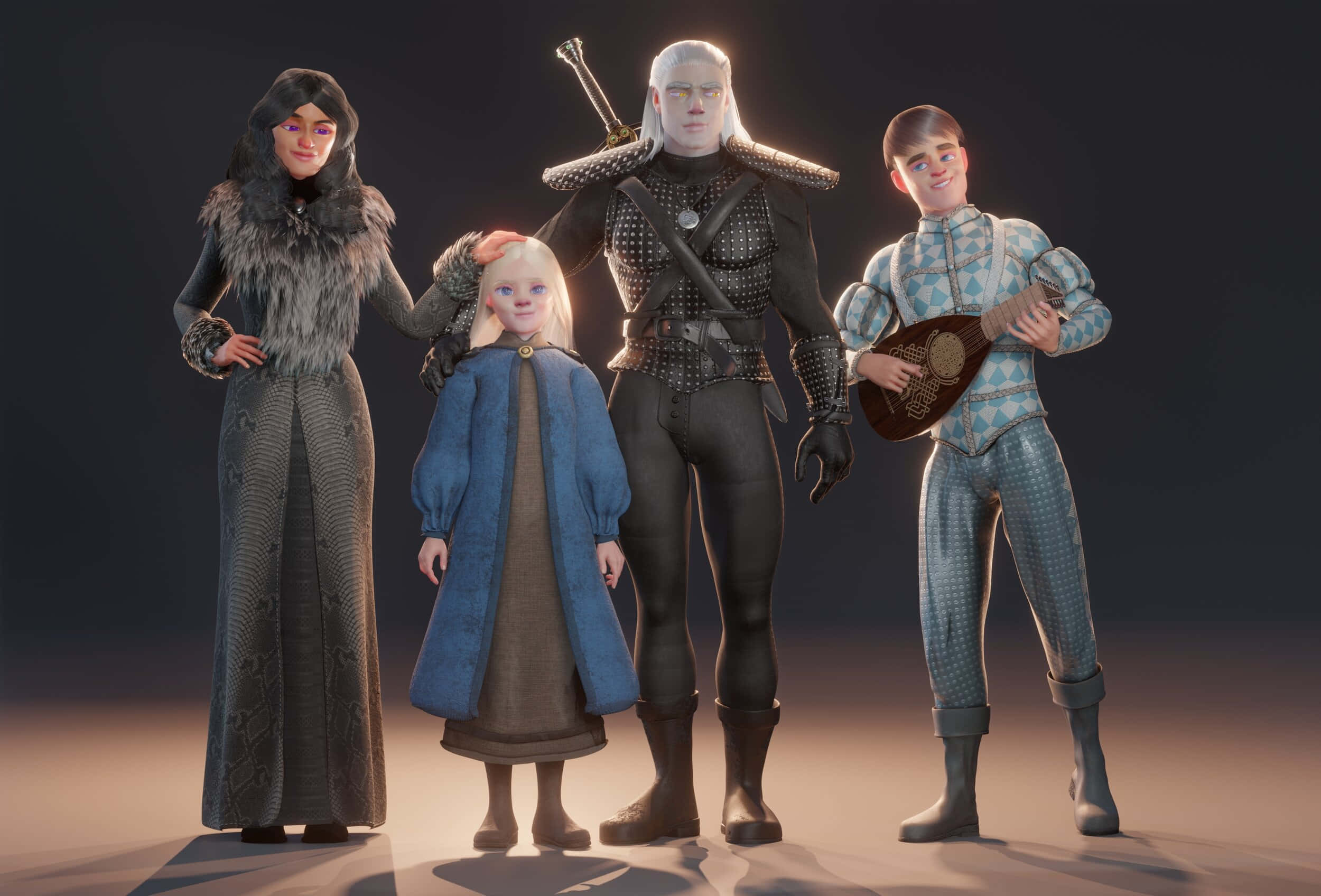 The Witcher Characters, warrior with sword, woman in fur, Full HD Desktop Wallpaper