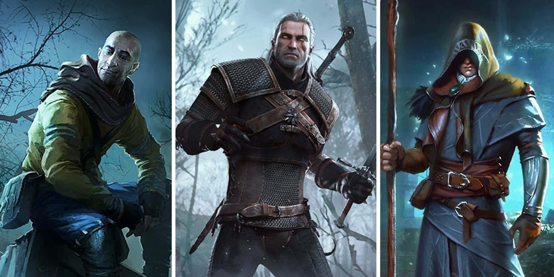 The Witcher Characters, fantasy warriors, detailed armor, HD Desktop Wallpaper