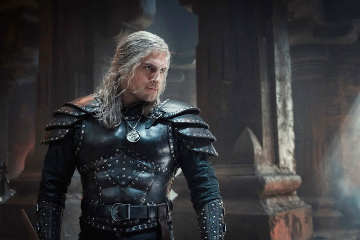 The Witcher Characters, long silver hair, ornate stone ruins, SD Desktop Wallpaper
