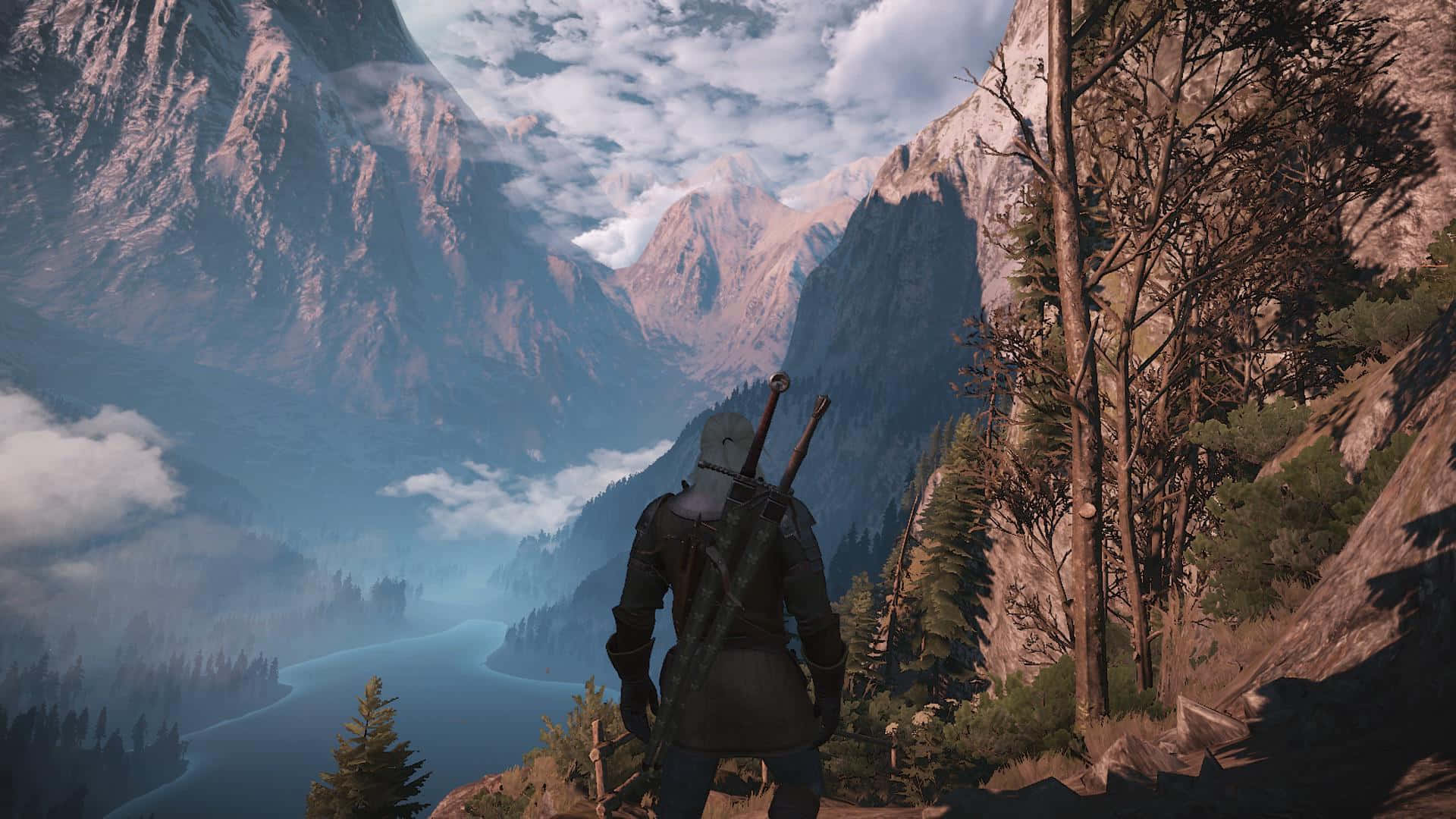 Witcher, mountainous landscape, cliff, Full HD Desktop Wallpaper