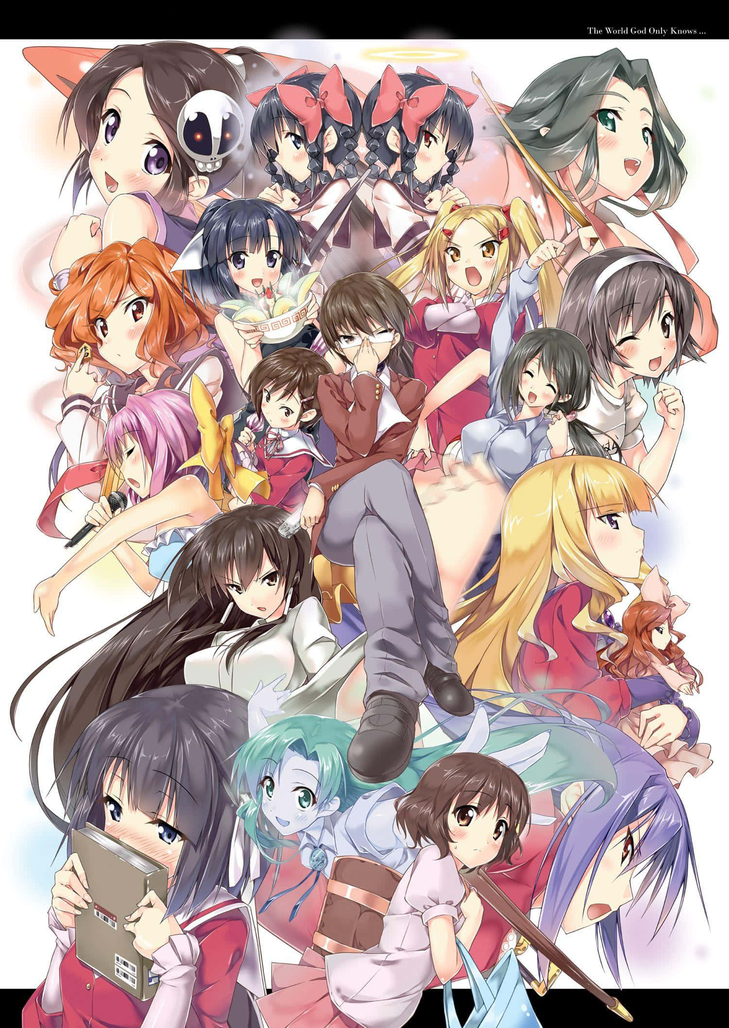 The World God Only Knows, harem, anime collage, Full HD Phone Wallpaper