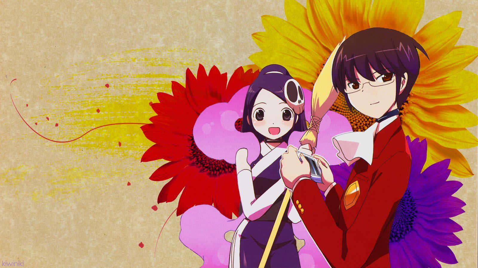 The World God Only Knows, giant colorful flowers, textured beige background, HD Desktop Wallpaper