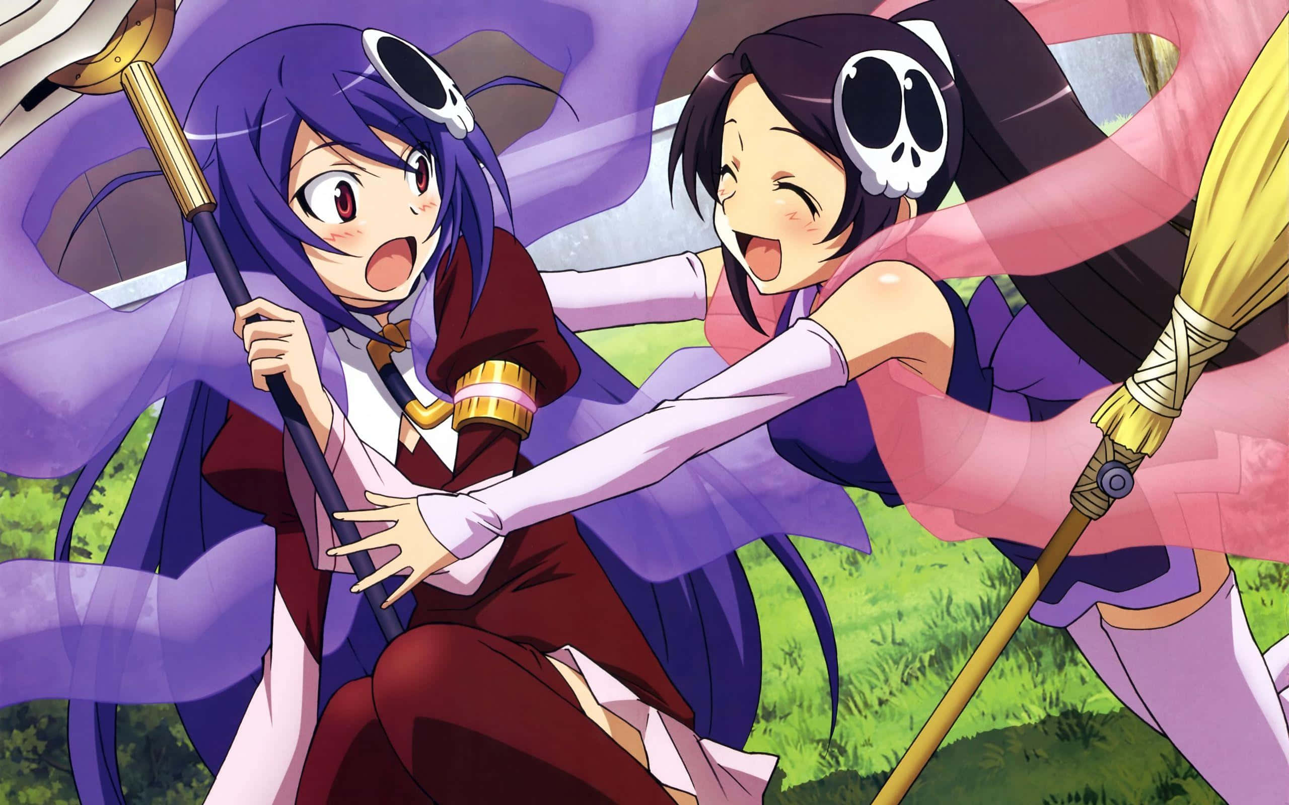 The World God Only Knows, witch outfits, grassy field, 2K Desktop Wallpaper