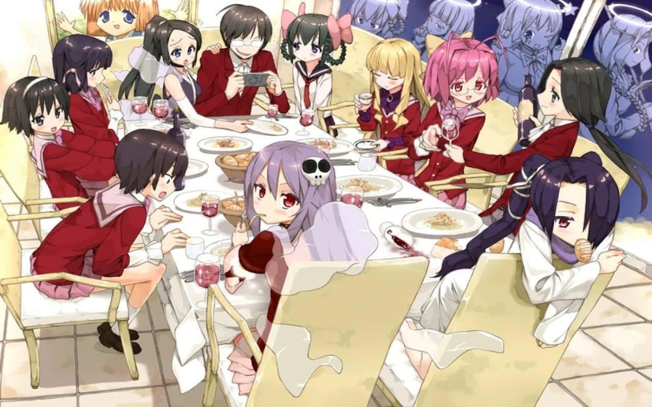 The World God Only Knows, red uniforms, long dining table, HD Desktop Wallpaper