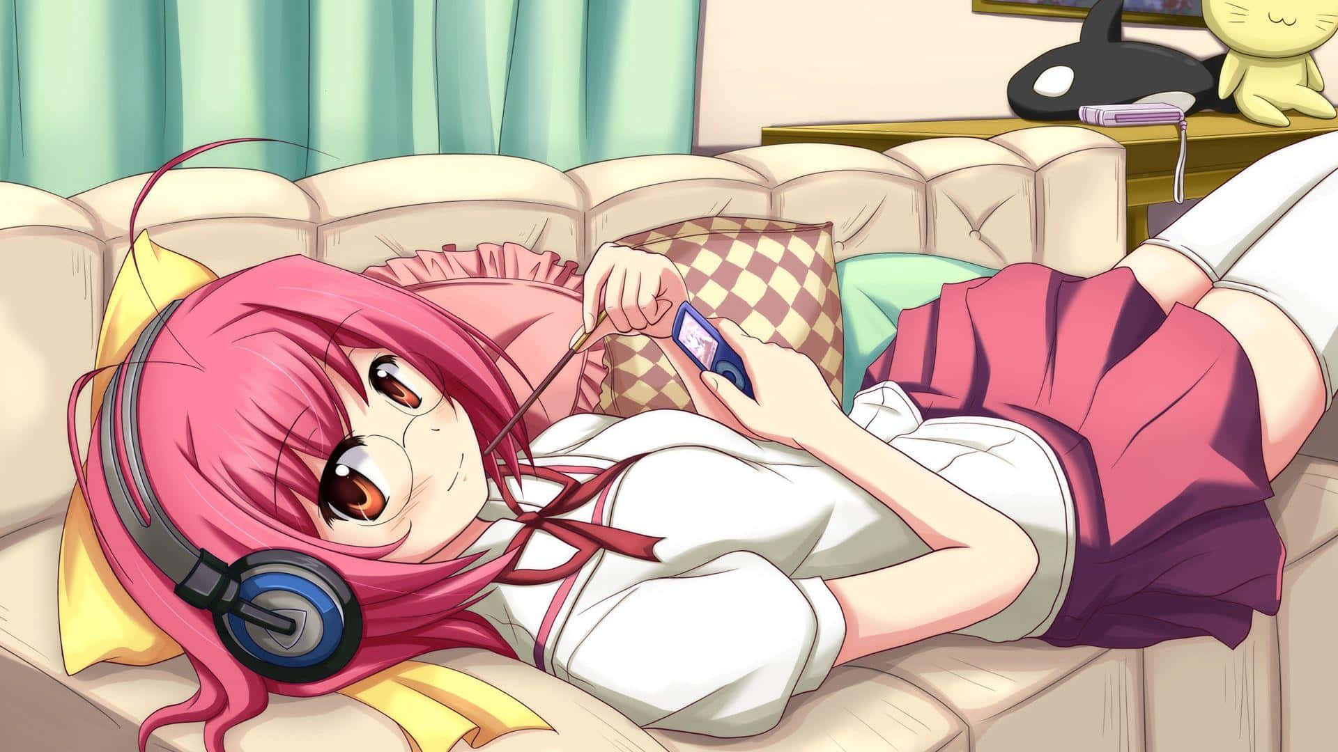 The World God Only Knows, pink-haired anime girl, couch, Full HD Desktop Wallpaper