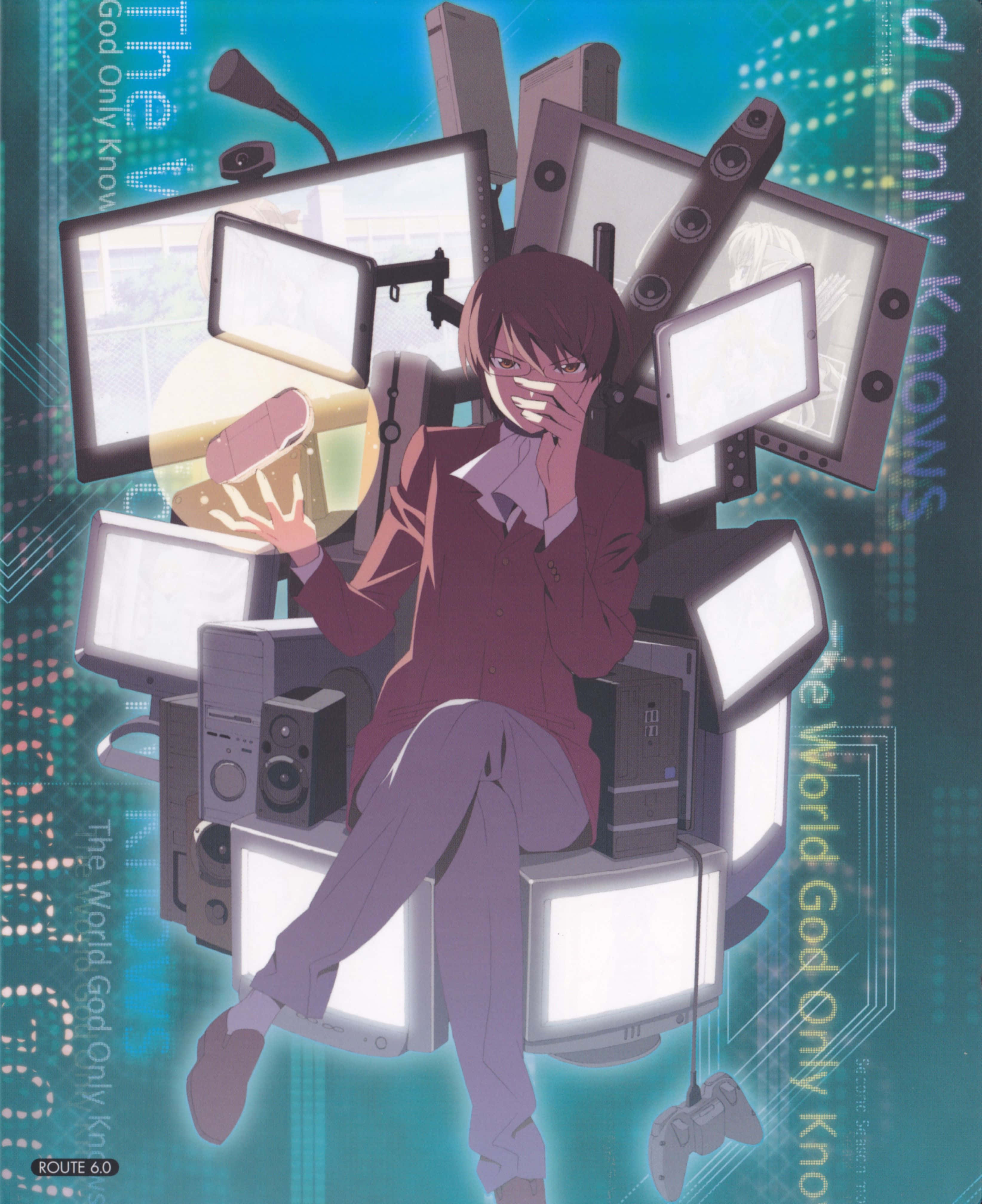 The World God Only Knows, glowing monitors, gaming gear, 4K Phone Wallpaper