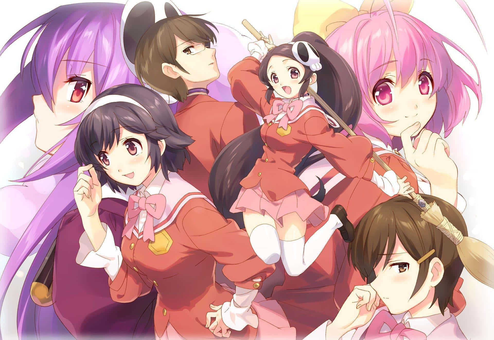 The World God Only Knows, six girls, red school uniforms, Full HD Desktop Wallpaper