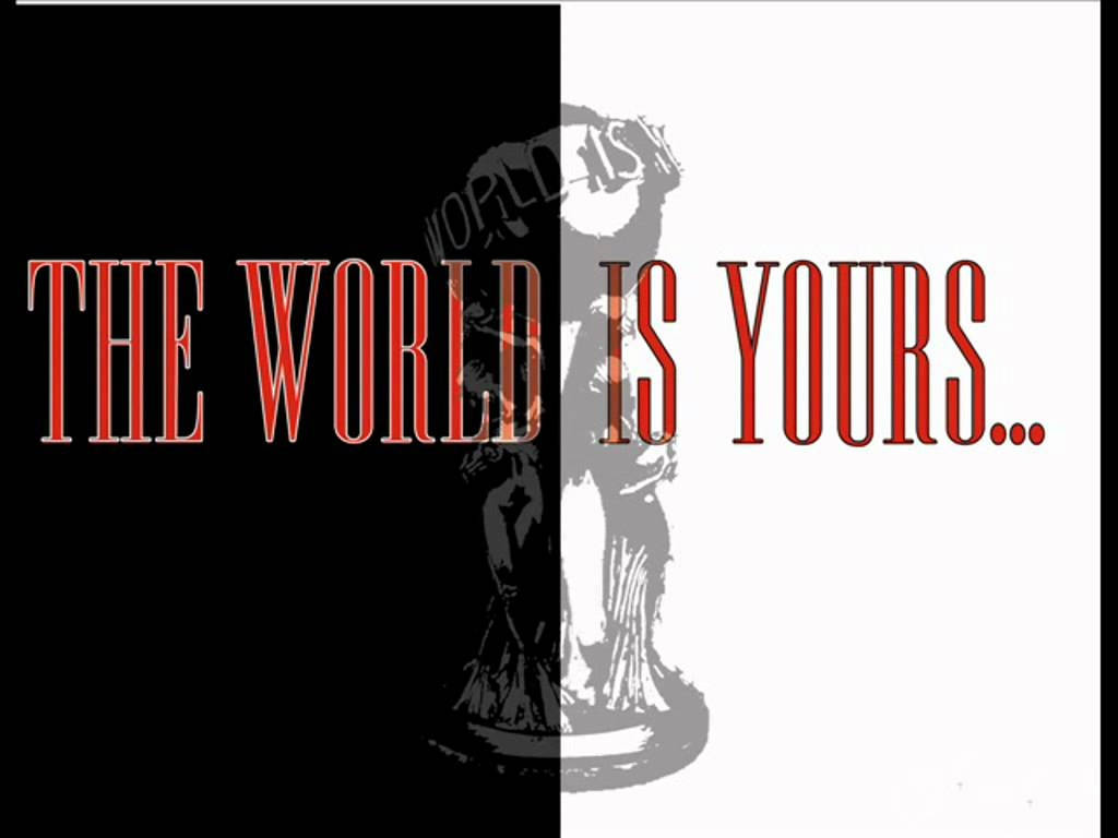 THE WORLD IS YOURS, grayscale statue, black and white backgrounds, SD Desktop Wallpaper