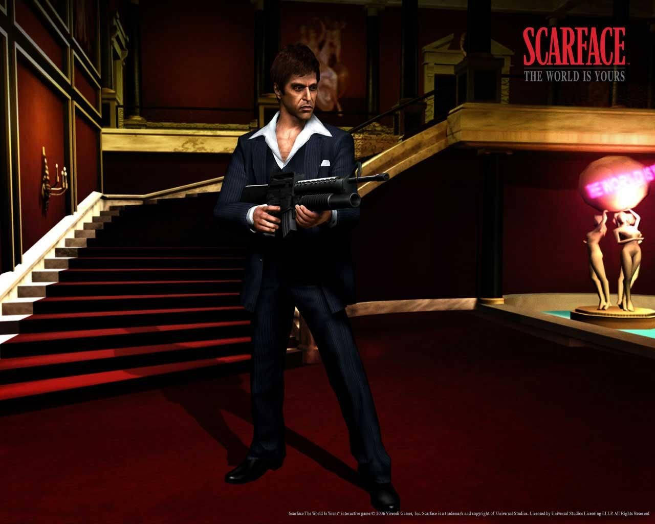 The World Is Yours, dark suit, submachine gun, HD Desktop Wallpaper