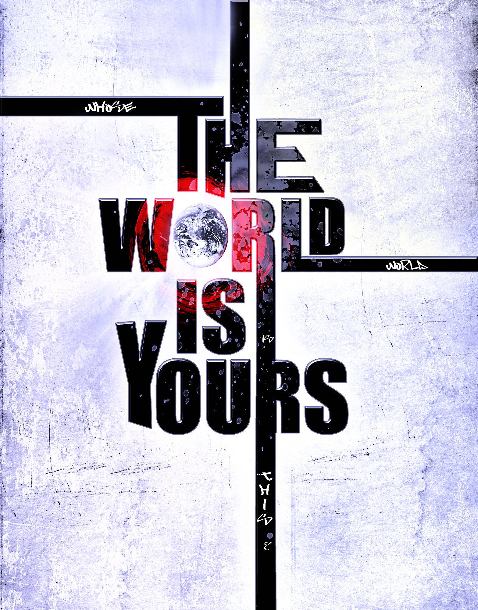 THE WORLD IS YOURS, globe, distressed purple wall, Full HD Phone Wallpaper