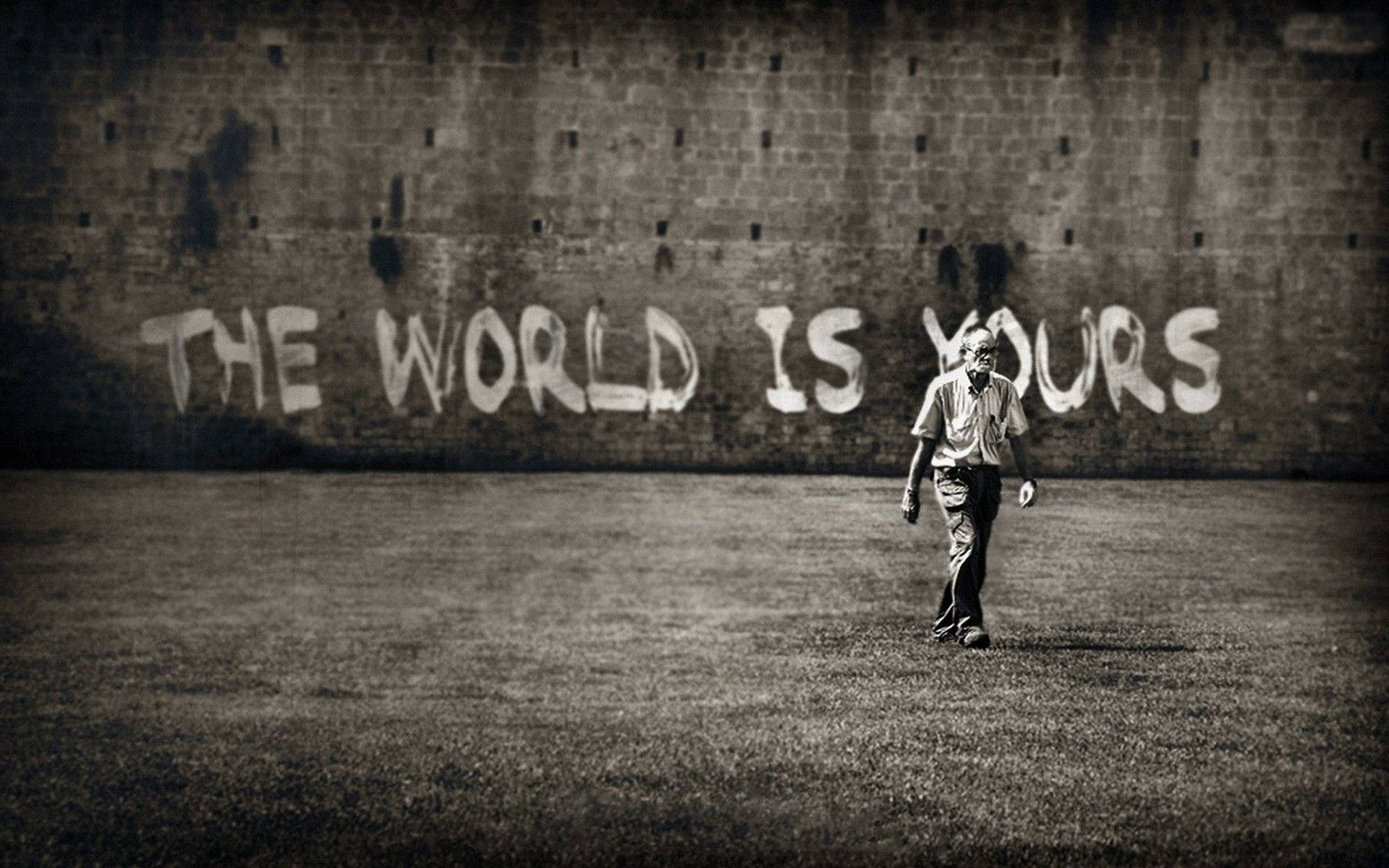 The World Is Yours, massive brick wall, spray-painted, Full HD Desktop Wallpaper