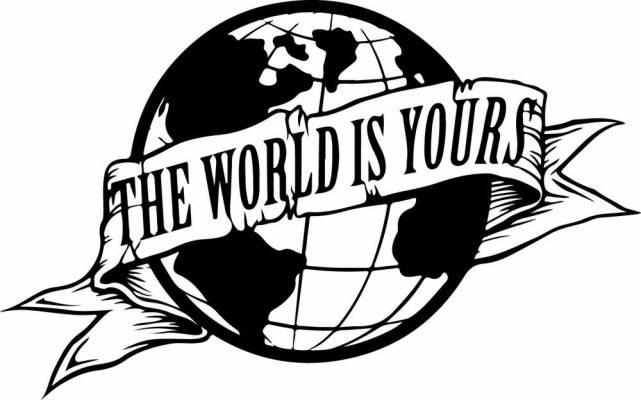 THE WORLD IS YOURS, globe, black and white illustration, SD Desktop Wallpaper
