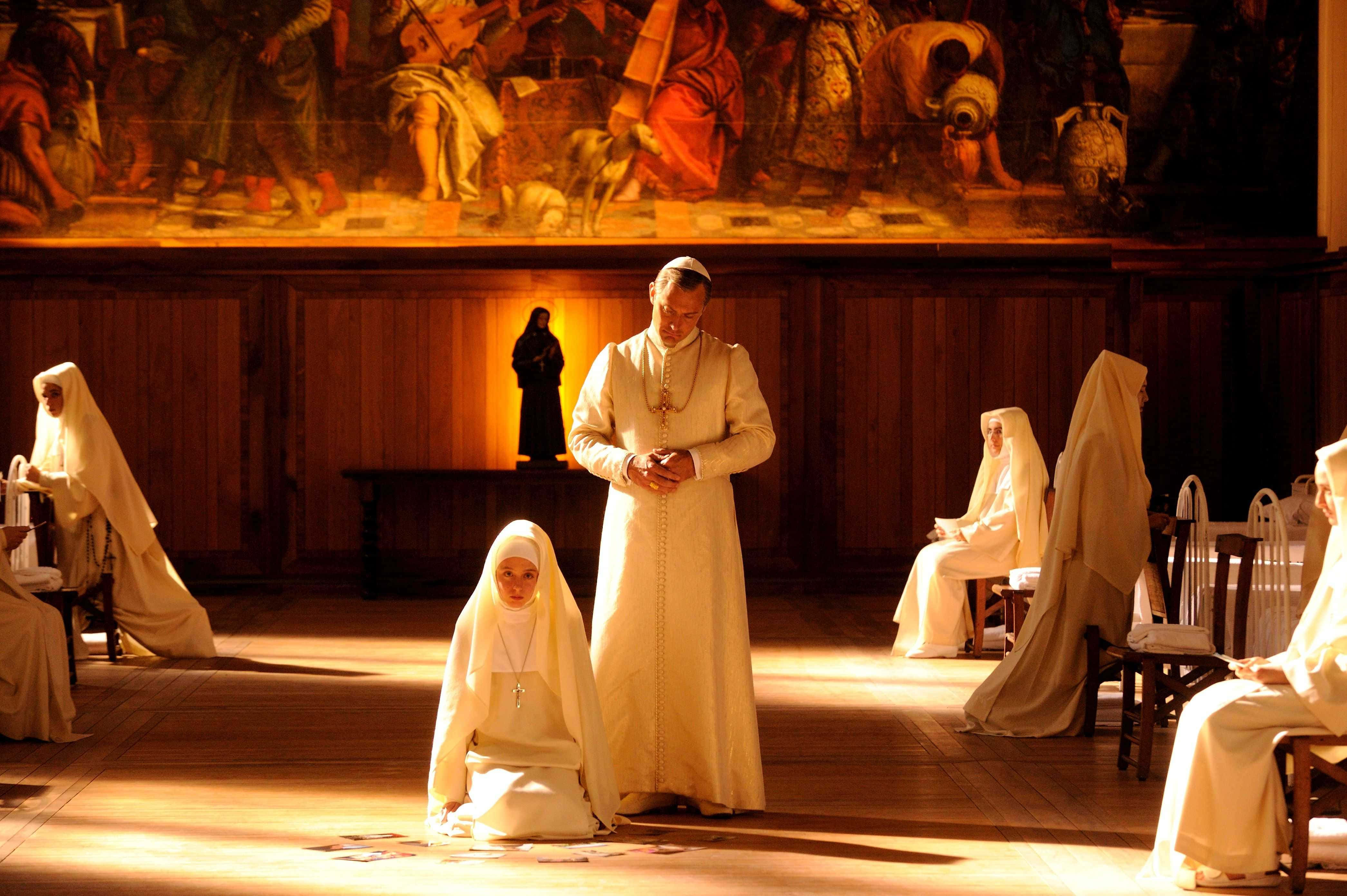 The Young Pope, priest, kneeling nun, 4K Desktop Wallpaper