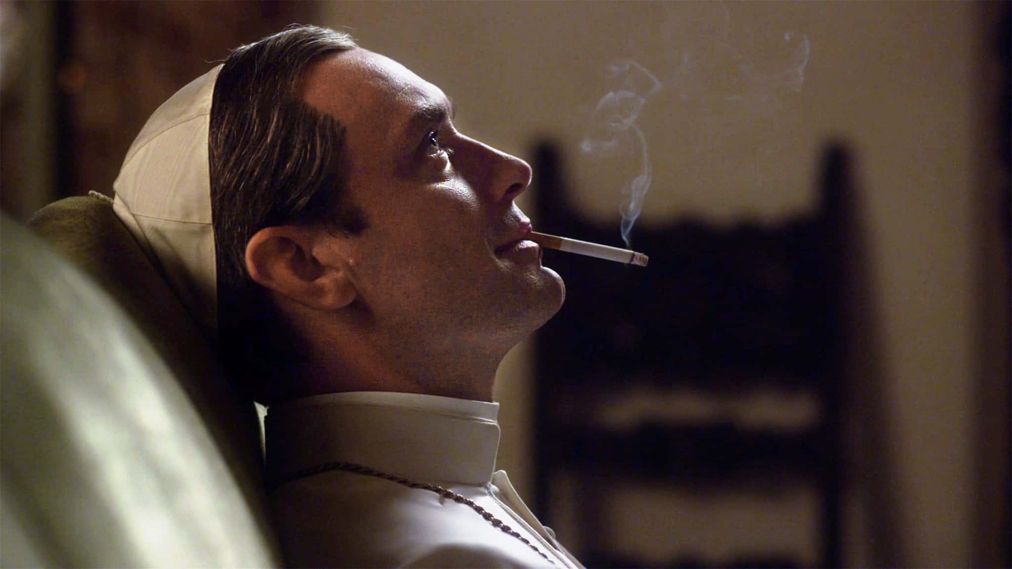 The Young Pope, white clerical attire, cigarette, Full HD Desktop Wallpaper