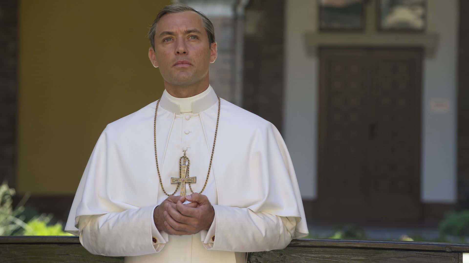 Young Pope, white robes, gold cross, Full HD Desktop Wallpaper