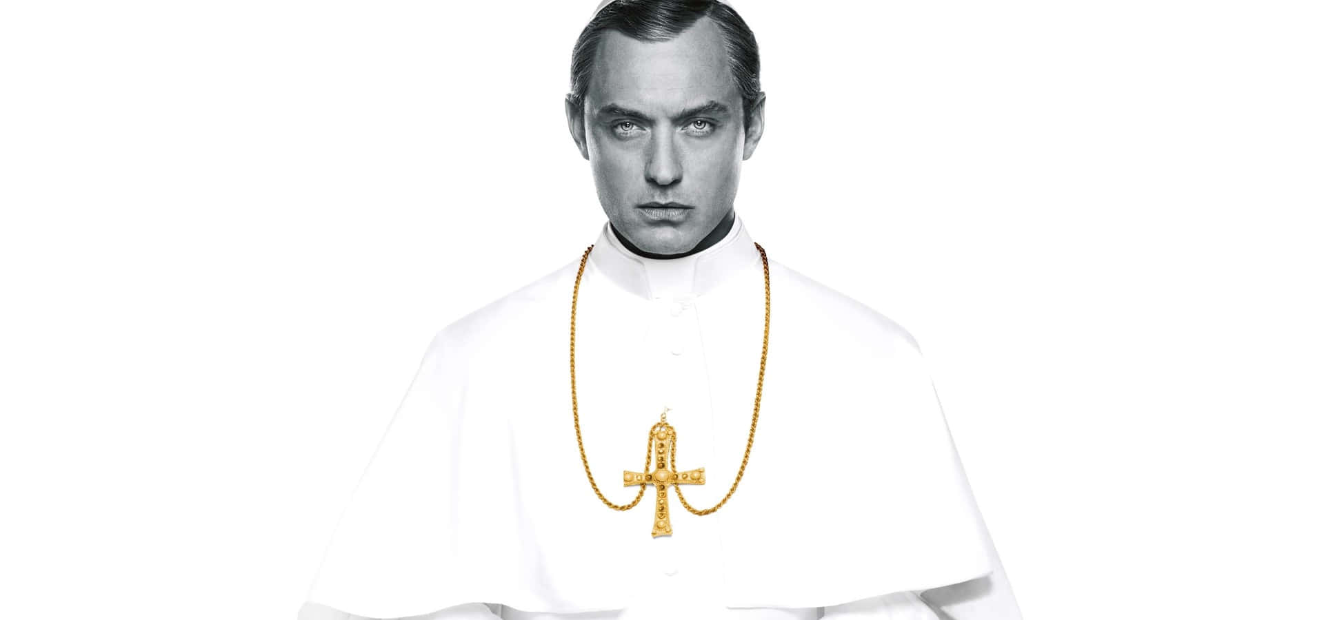 The Young Pope, white clerical robes, gold cross necklace, Full HD Desktop Wallpaper